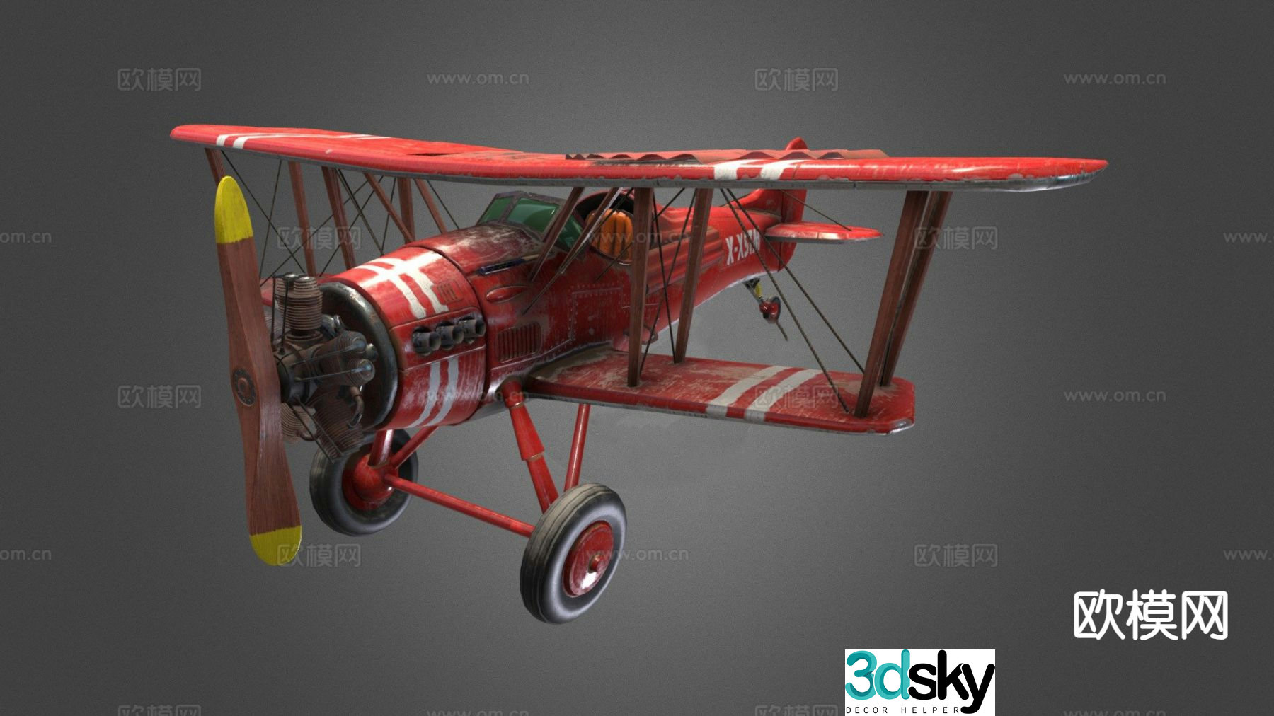biplane retro aircraft old aircraft 3d model