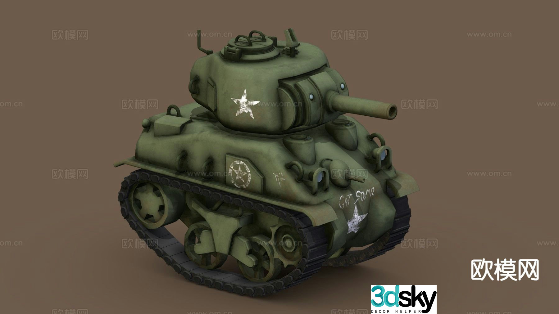 Cartoon Sherman tank 3d model