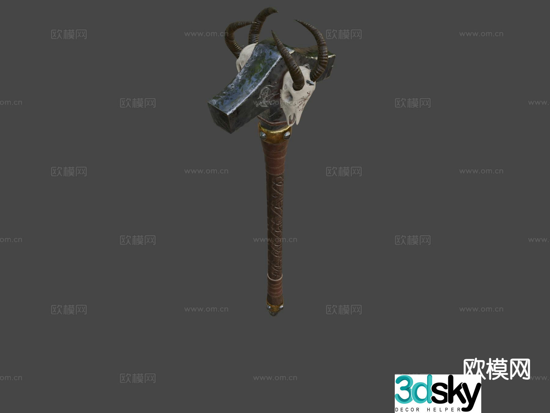 Two-handed war hammer cold weapon 3d model