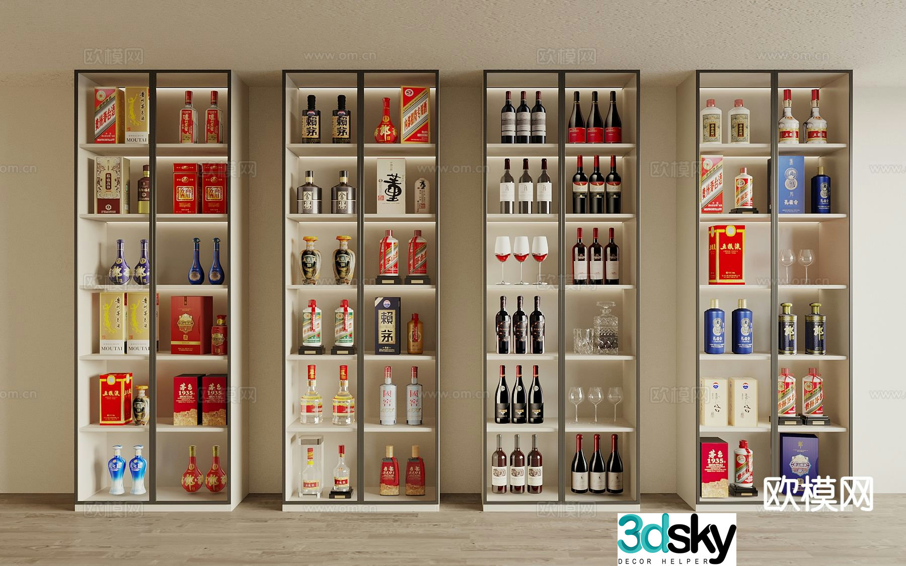 Wine cabinet liquor Maotai wine Wuliangye wine 3D model
