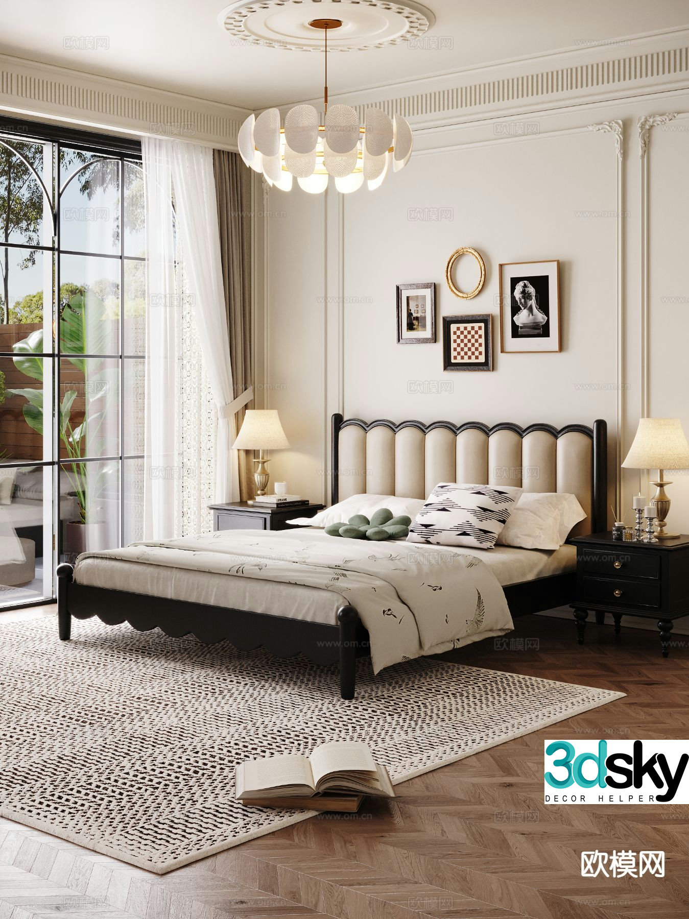 French double bed 3d model