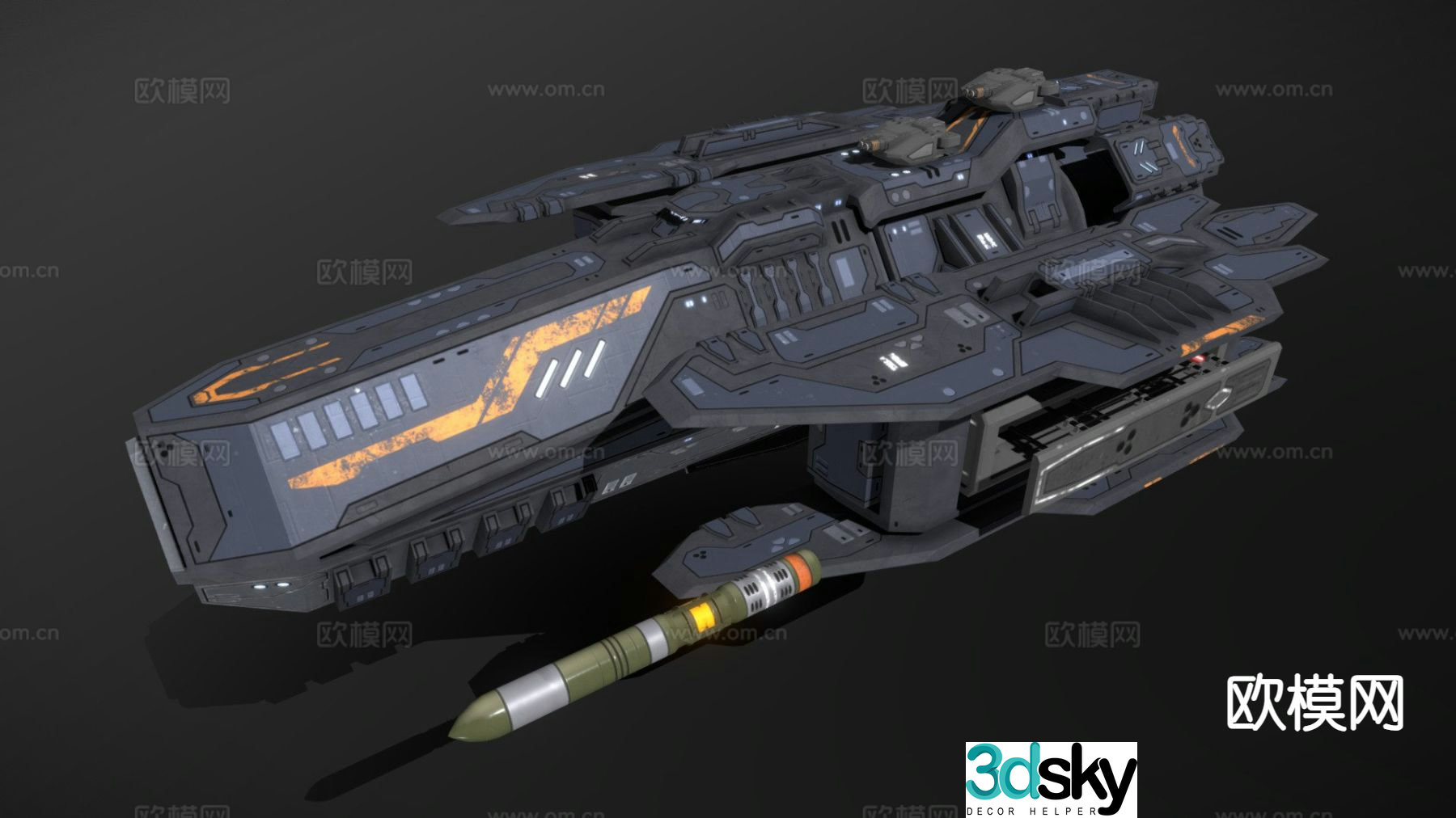 Sci-fi torpedo frigate 3d model
