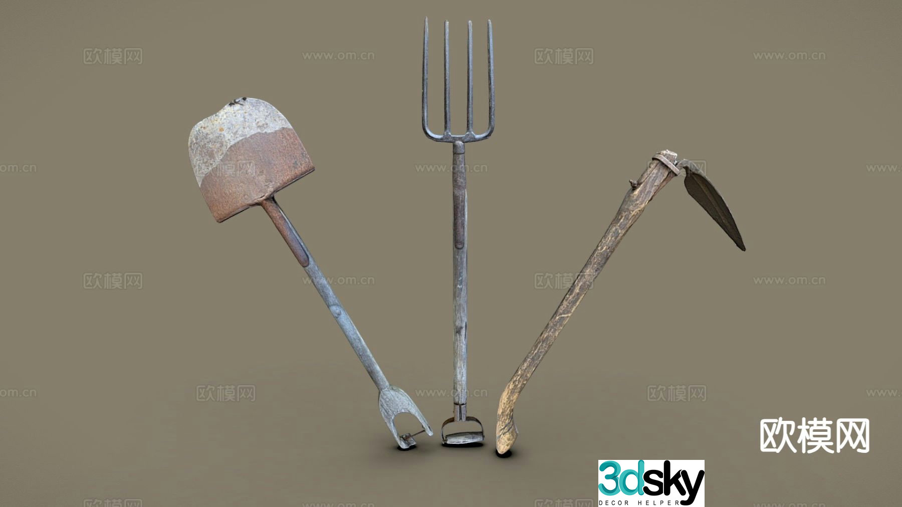 shovel hoe fork 3d model