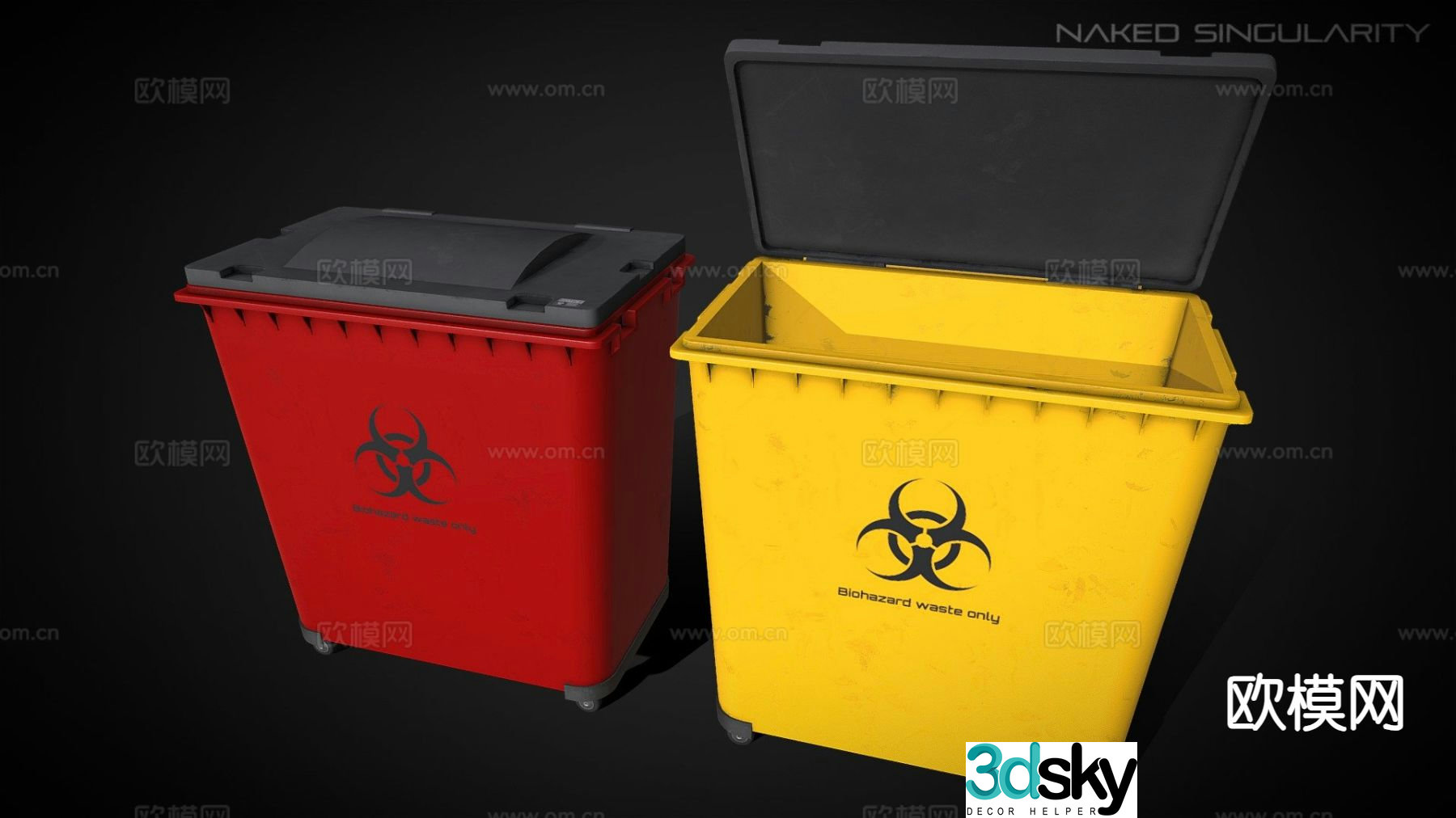 Red and yellow trash can laboratory trash can 3d model