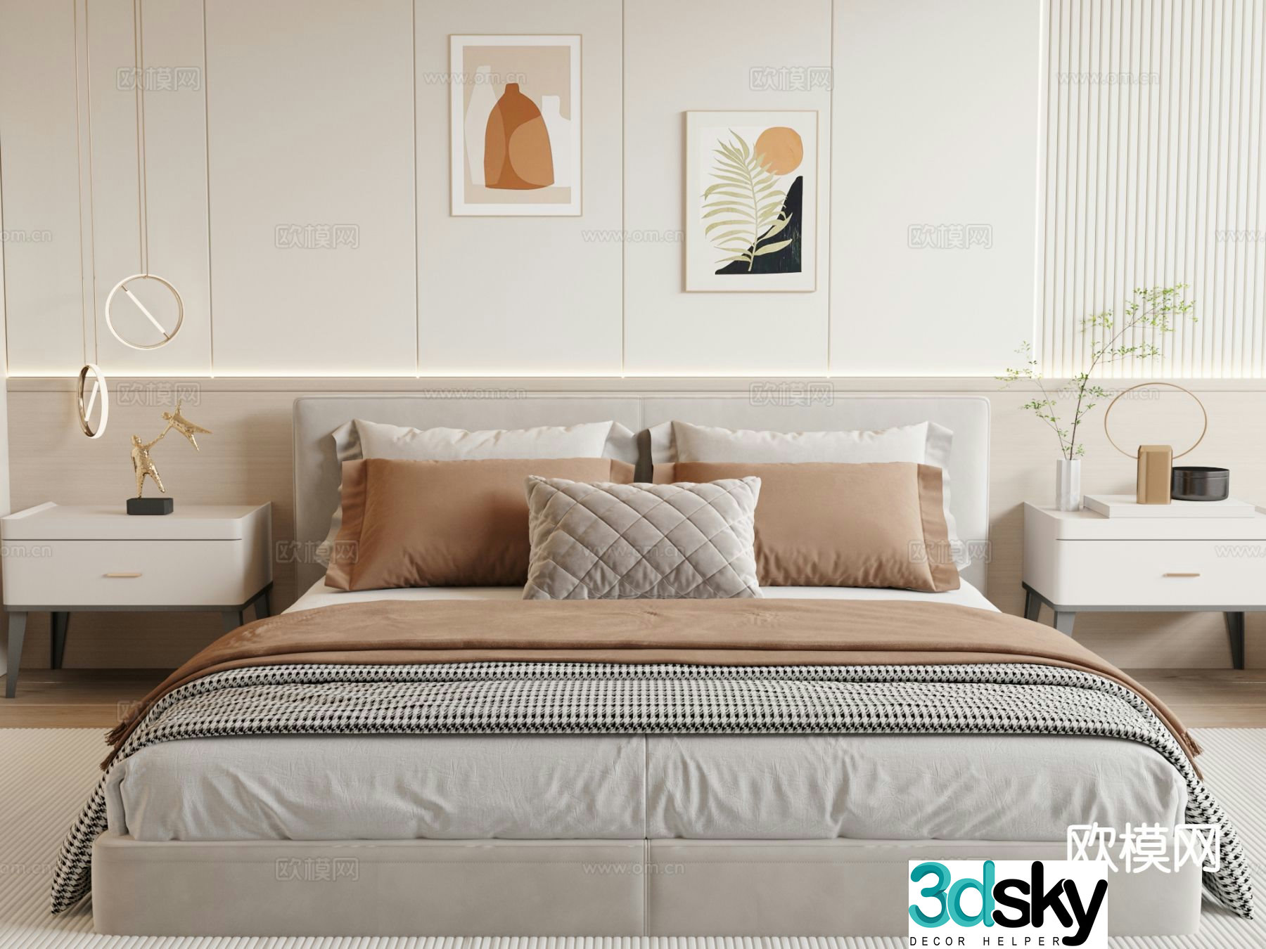 Modern double bed fabric bed 3d model
