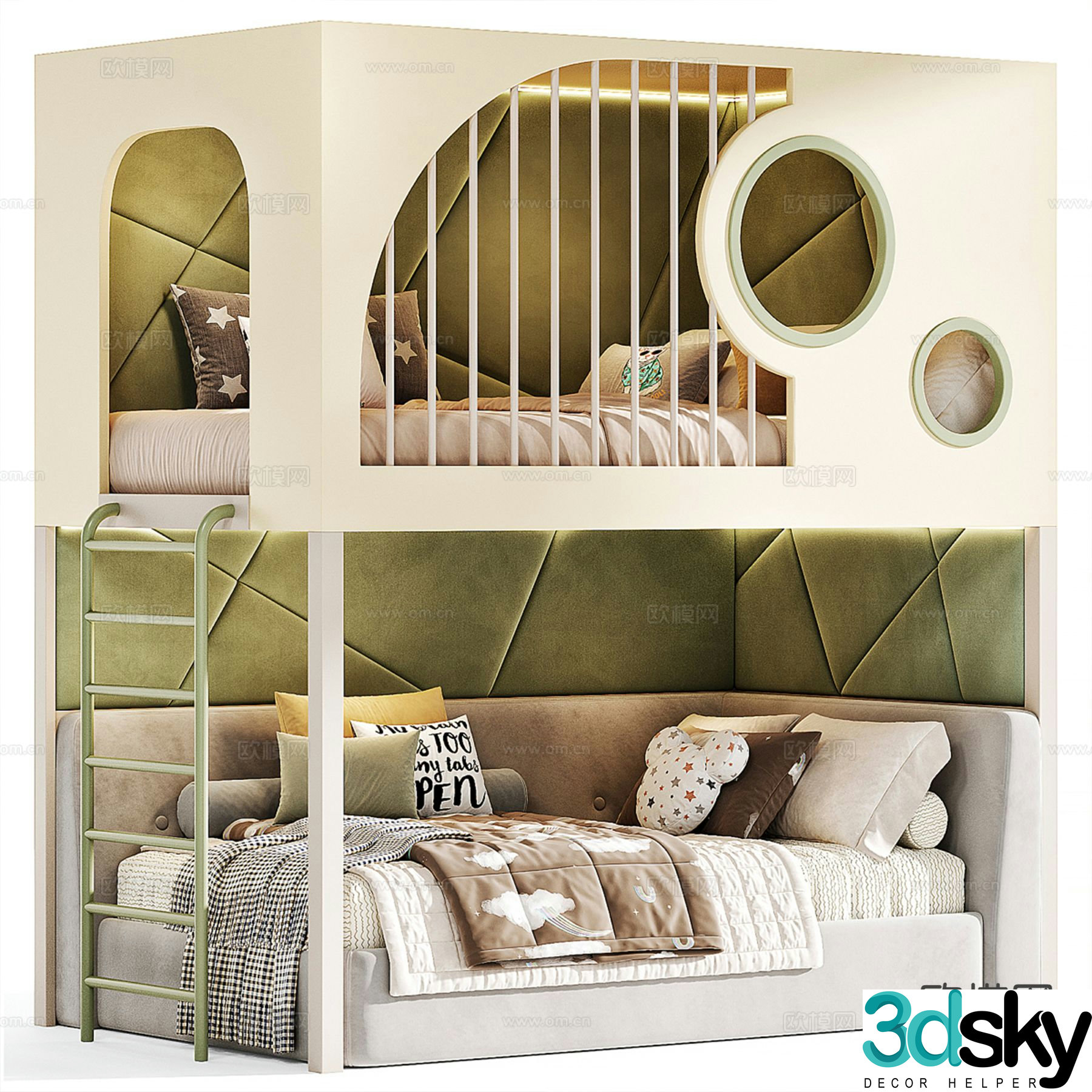 Modern children’s bunk bed 3d model