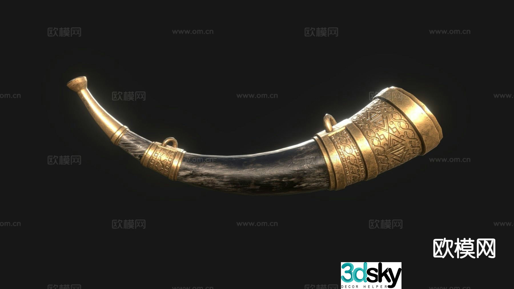European style ancient horn black bronze war horn 3d model