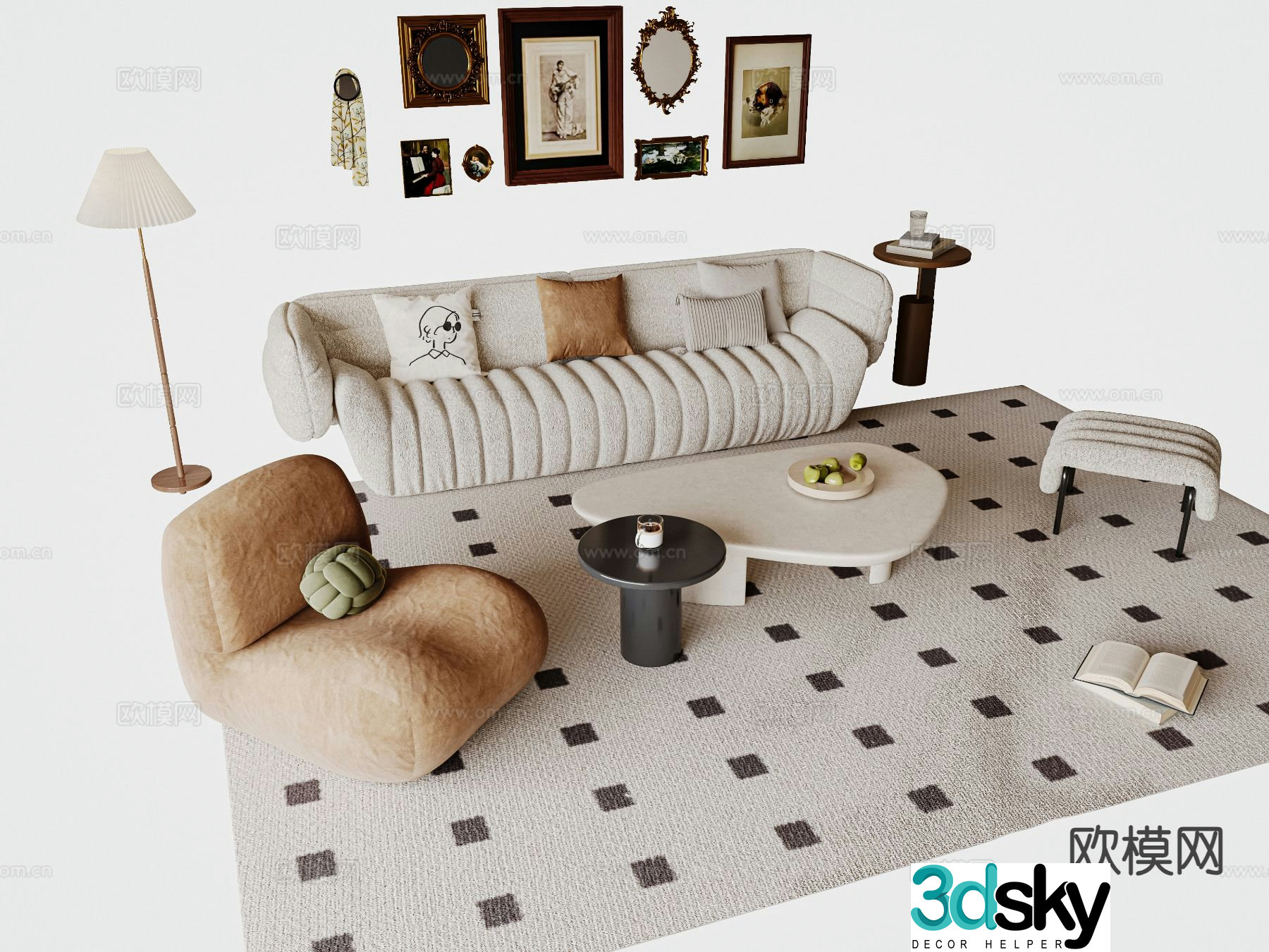 French upholstered sofa modular sofa 3d model