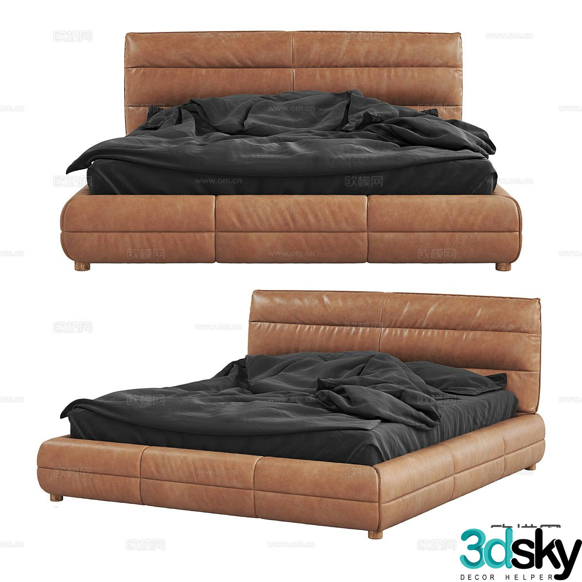 Nordic double bed leather bed 3d model