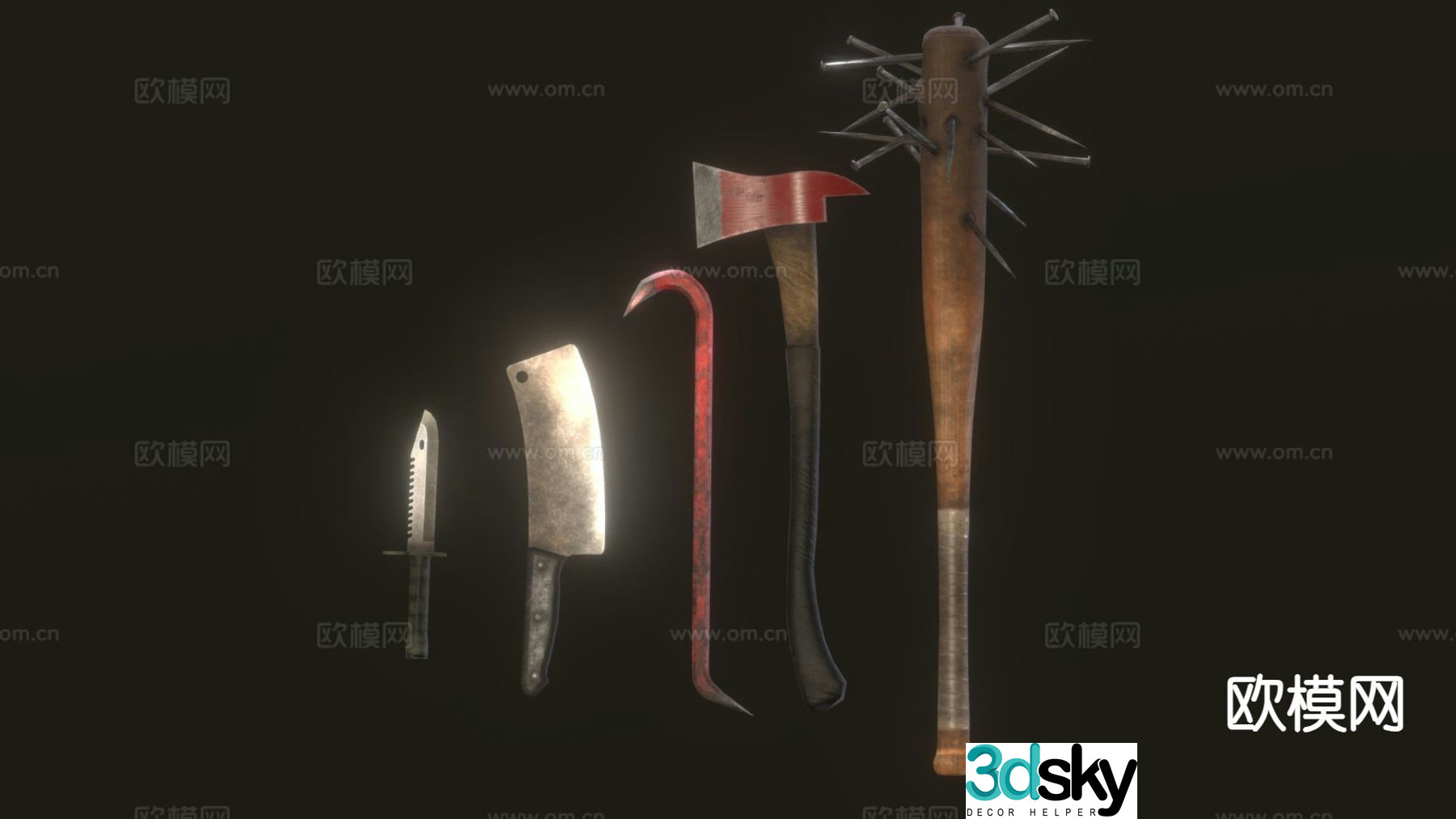 Ax kitchen knife survival melee weapon pack 3d model
