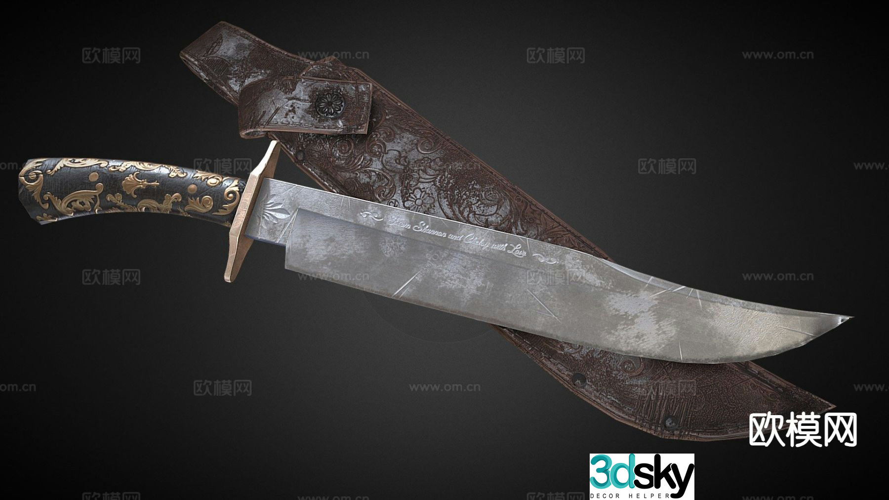 Bowie scabbard dagger handle 3d model