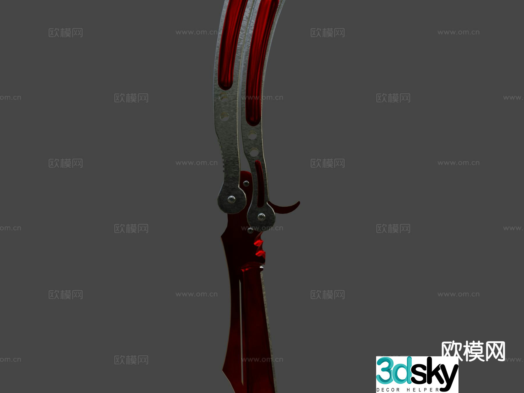 Ruby dagger butterfly knife handle 3d model