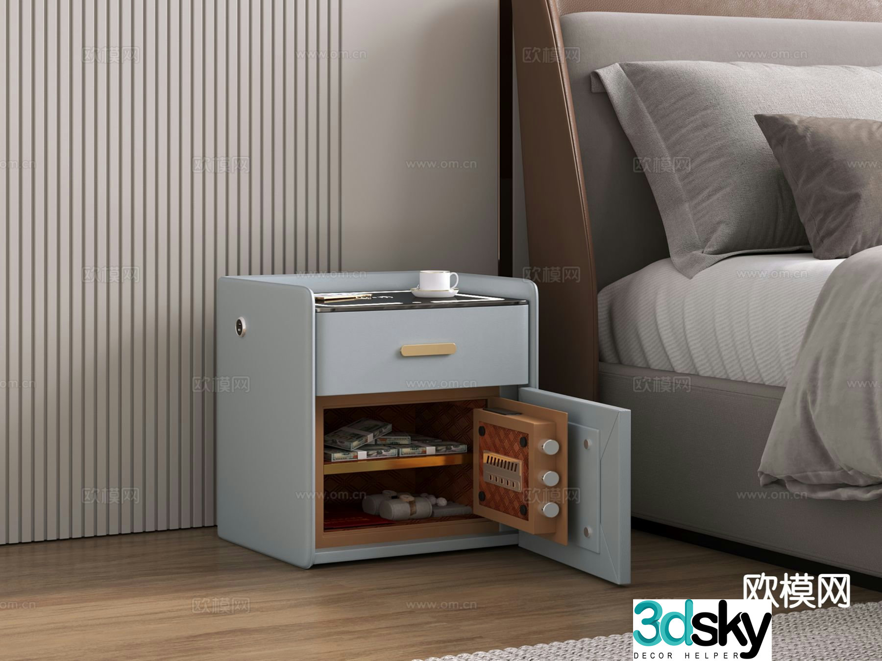 Modern bedside table safe 3d model