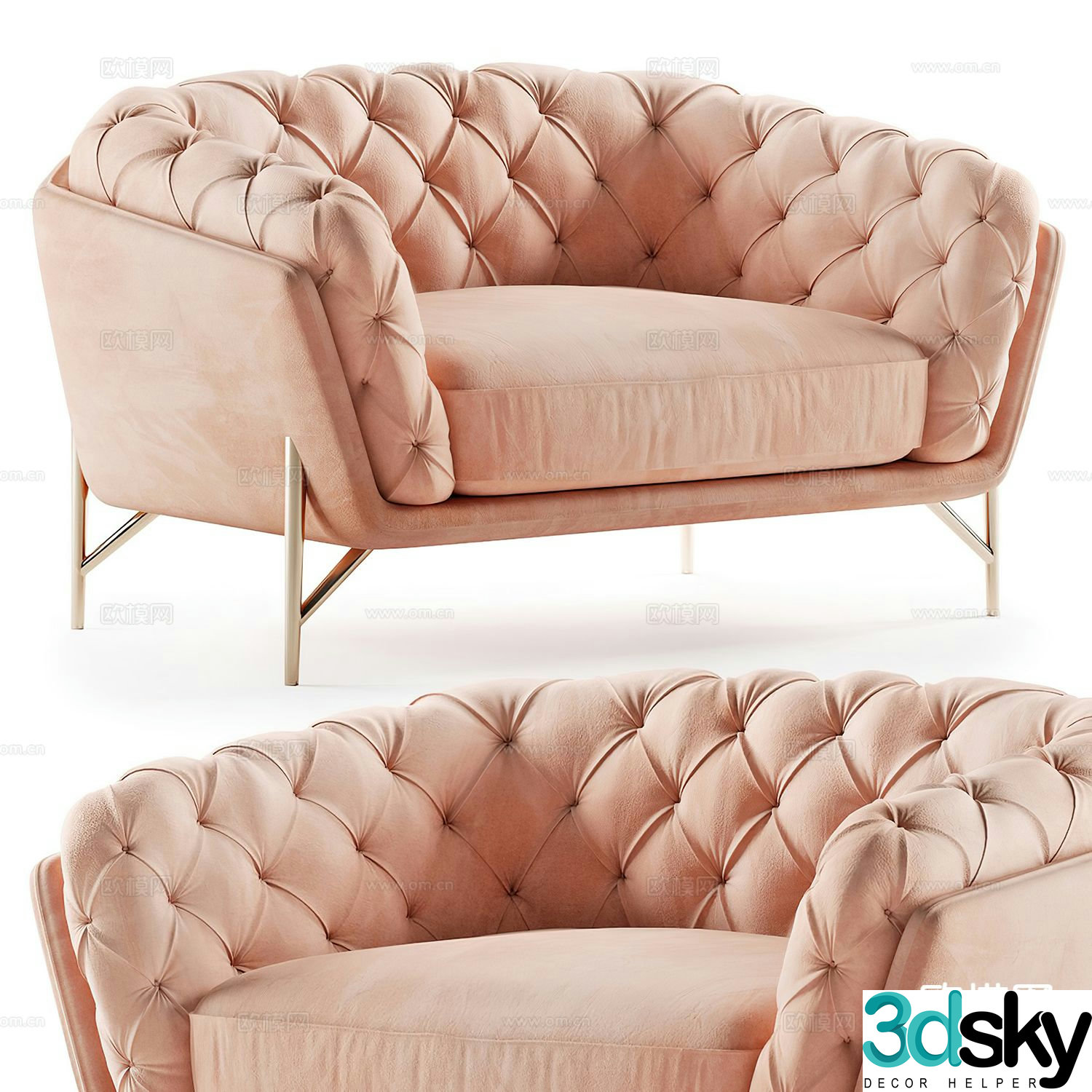 Single sofa velvet sofa 3d model