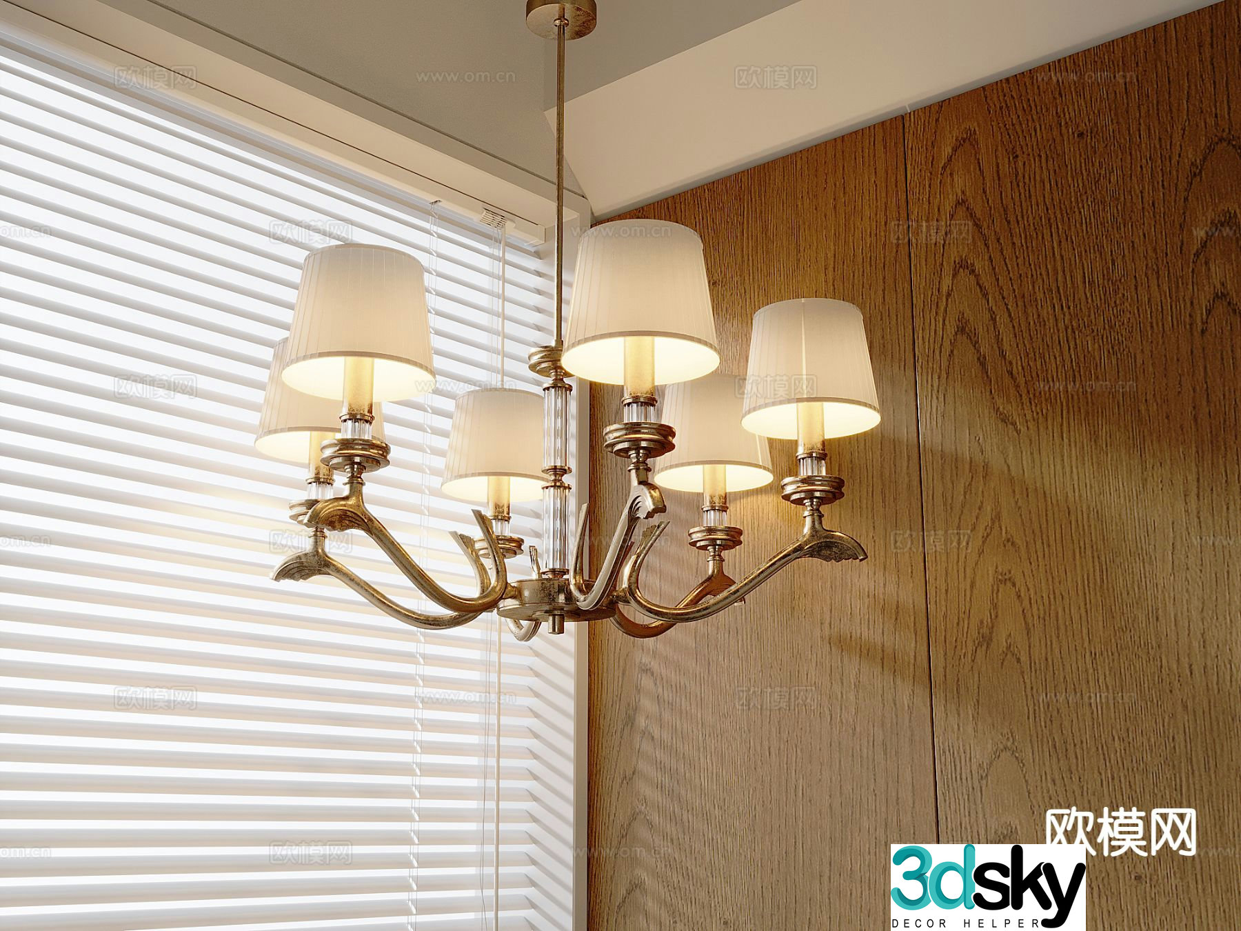 American retro chandelier full copper chandelier 3d model