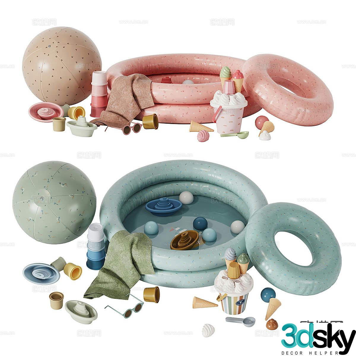 Children’s products ice cream towel glasses 3d model