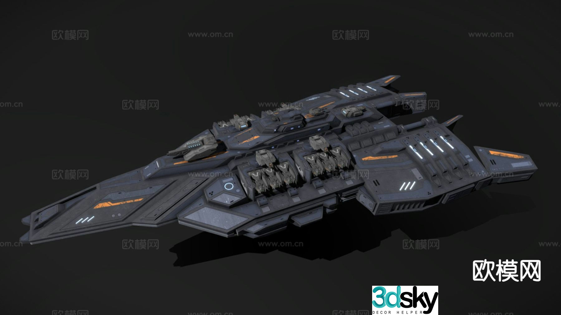 Sci-fi aircraft destroyer battleship 3d model