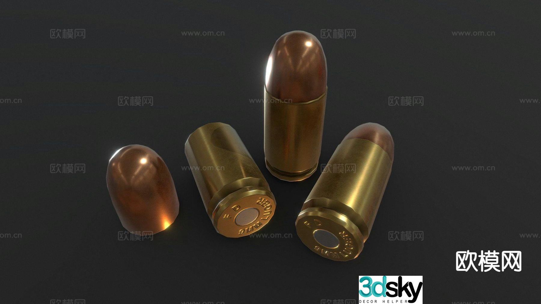 9x19mm ammunition bullet 3d model