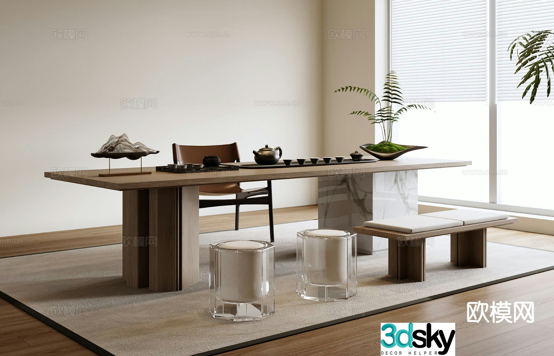 Modern tea table and chairs 3d model