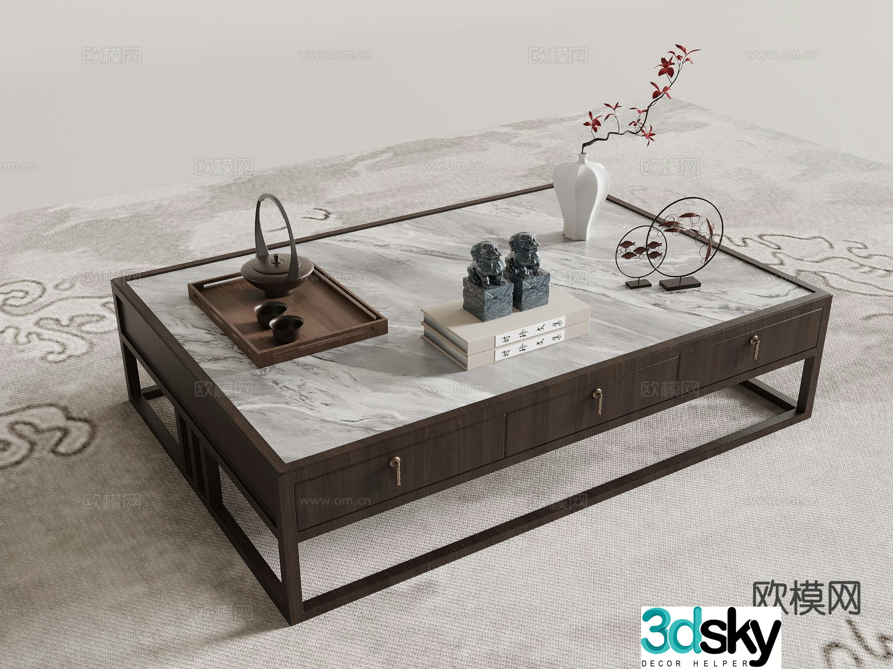 New Chinese style coffee table marble coffee table 3d model