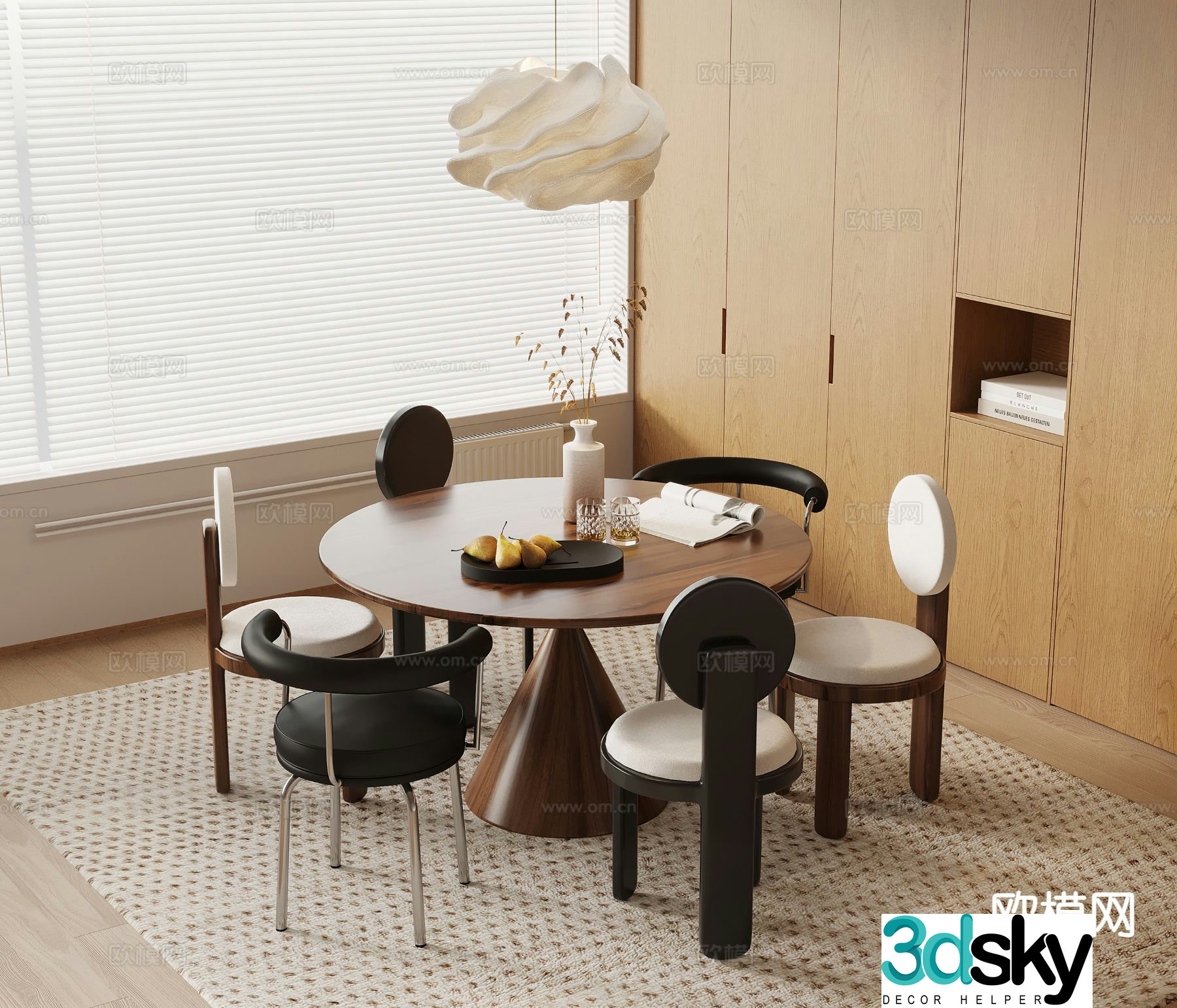 Medieval style dining table and chairs round dining table 3D model