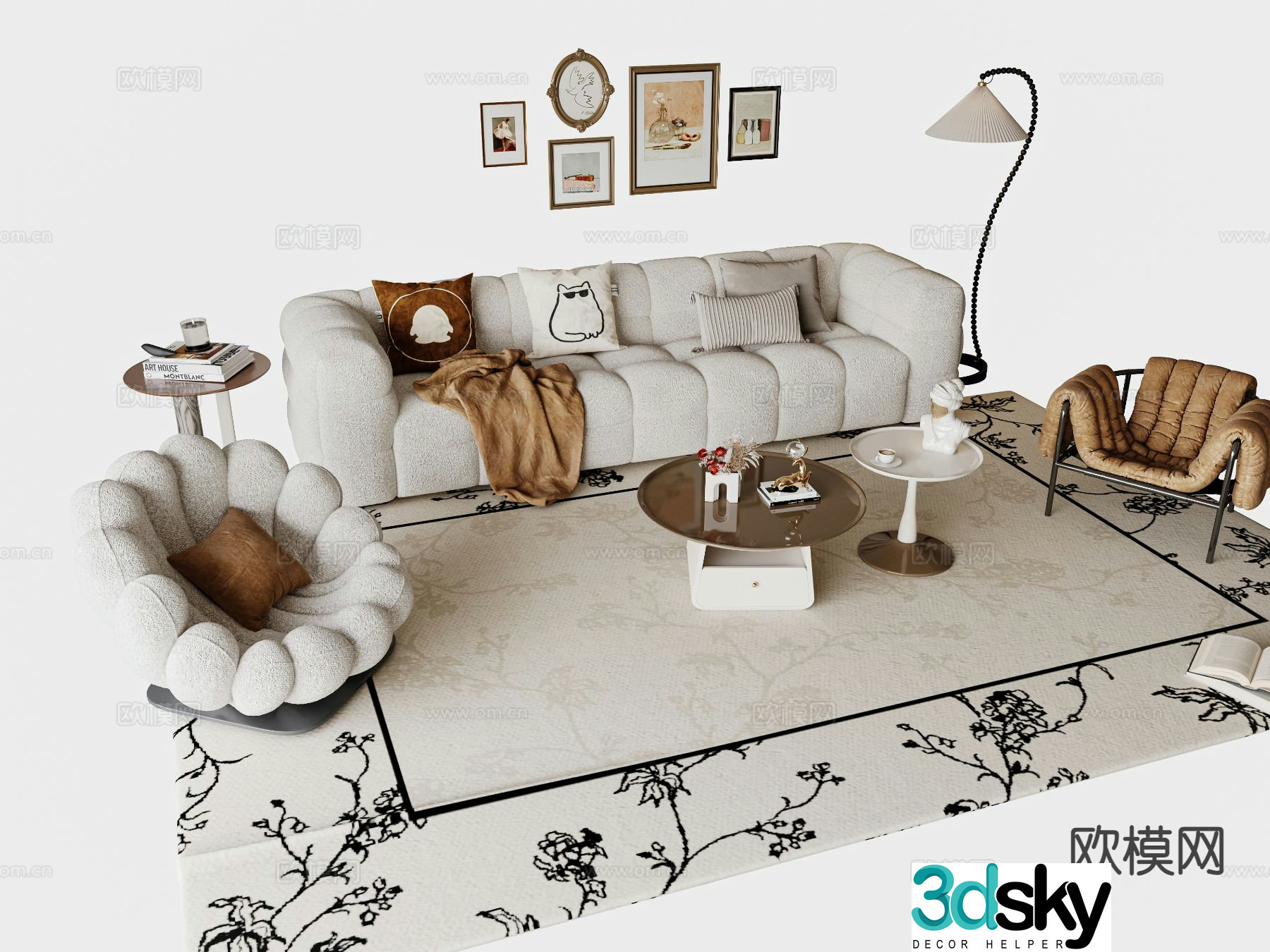 French sectional sofa 3d model