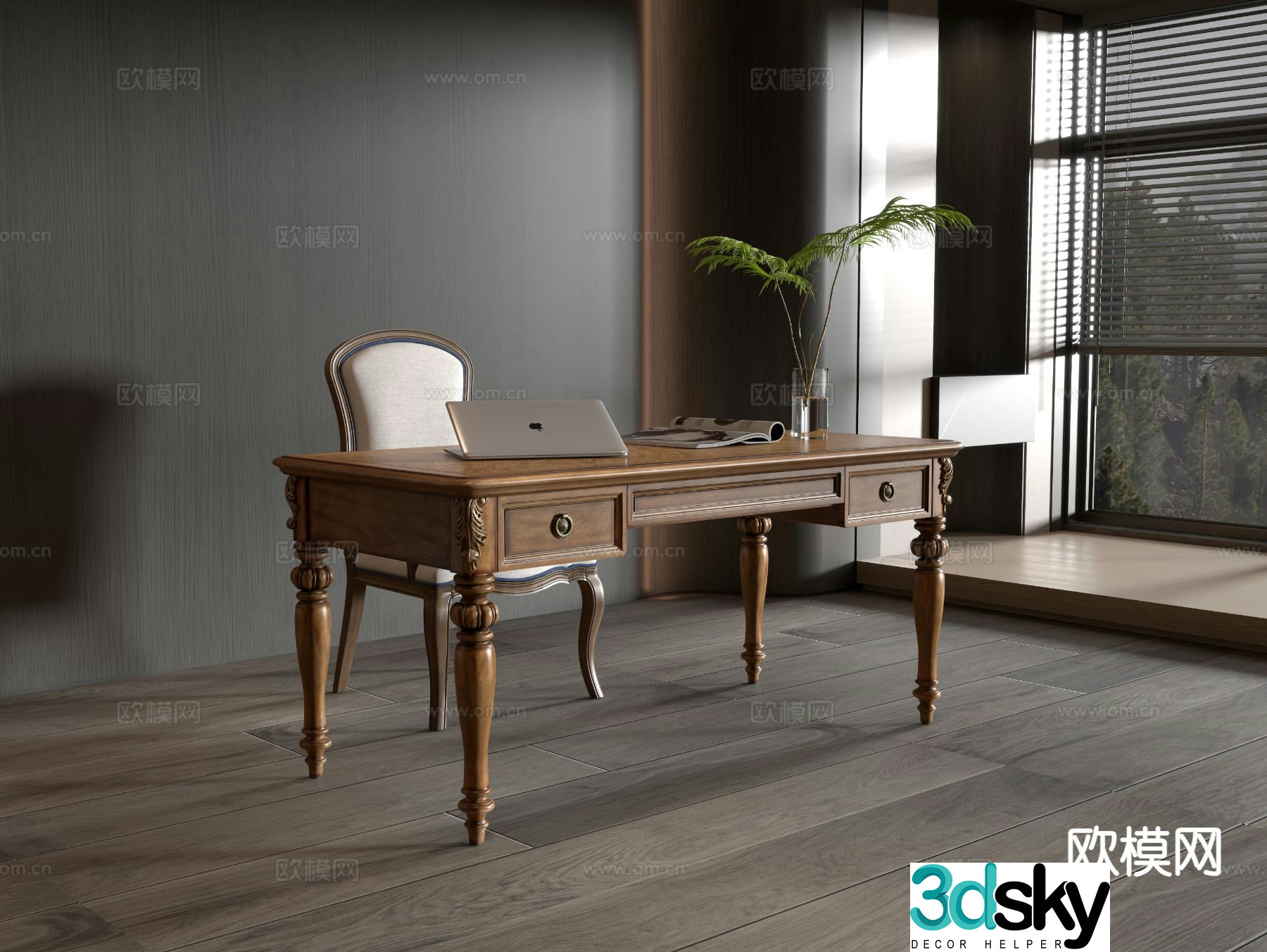 American desk and chair 3d model