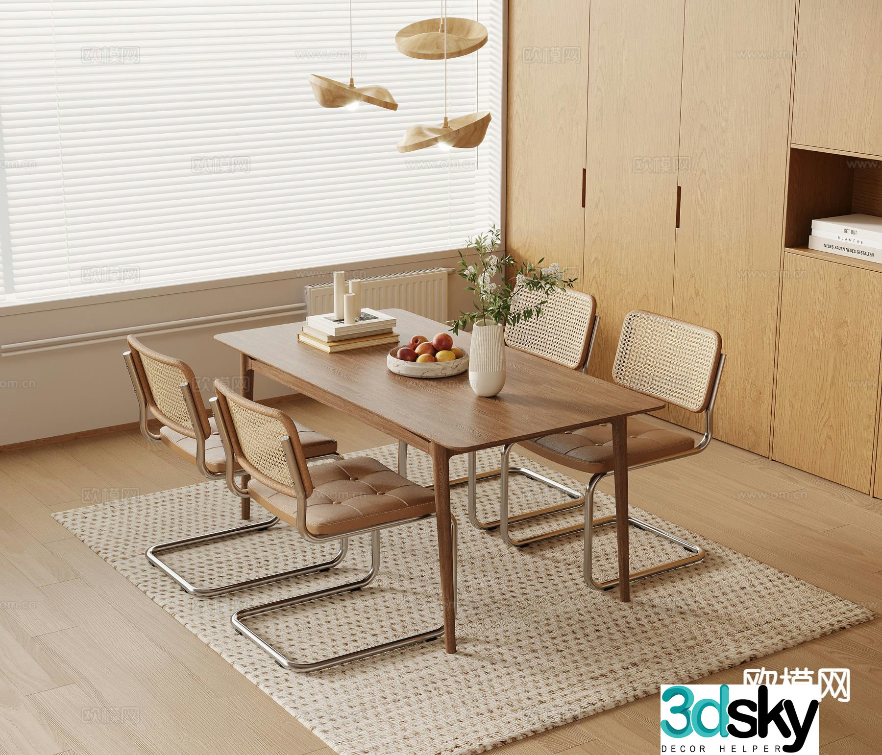 Wabi-sabi dining table and chairs strip dining table 3d model