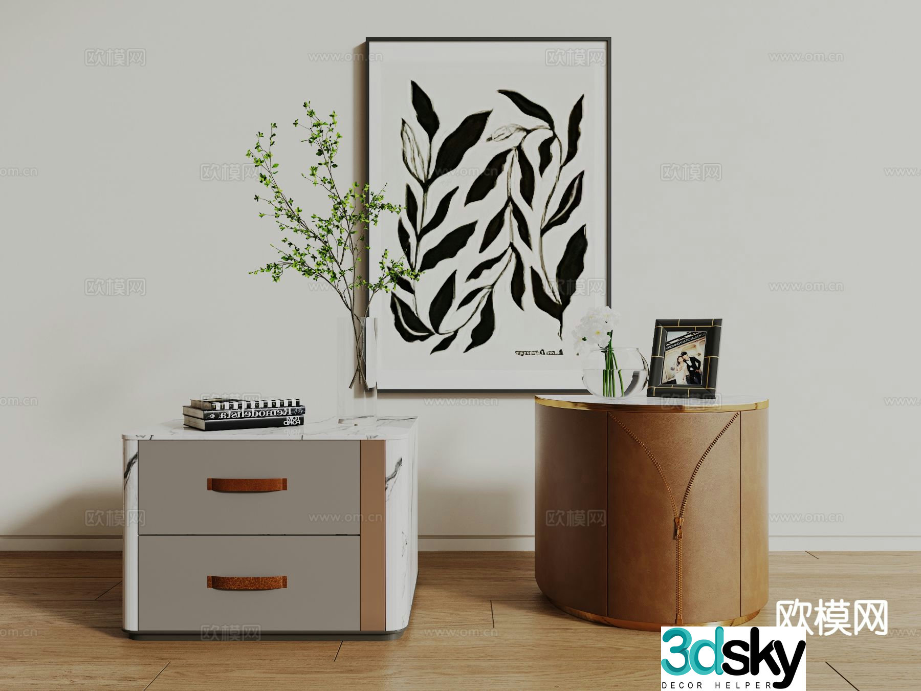 Light luxury bedside table 3D model