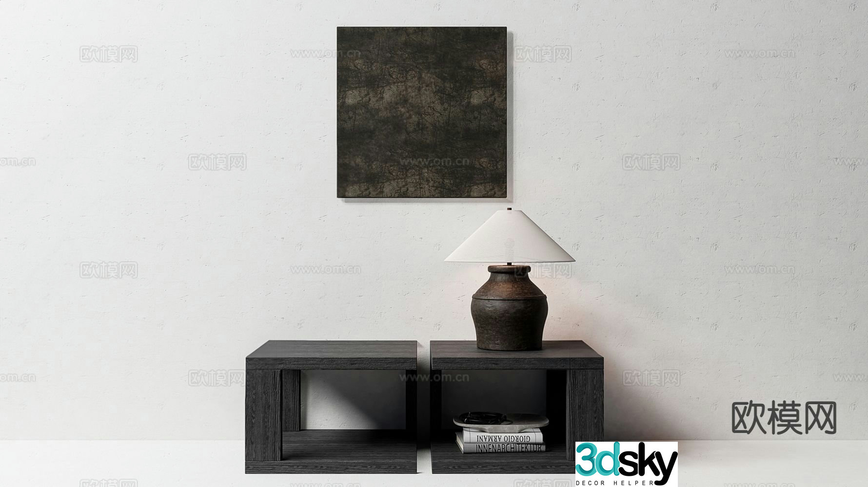 Wabi-sabi style bedside table 3d model
