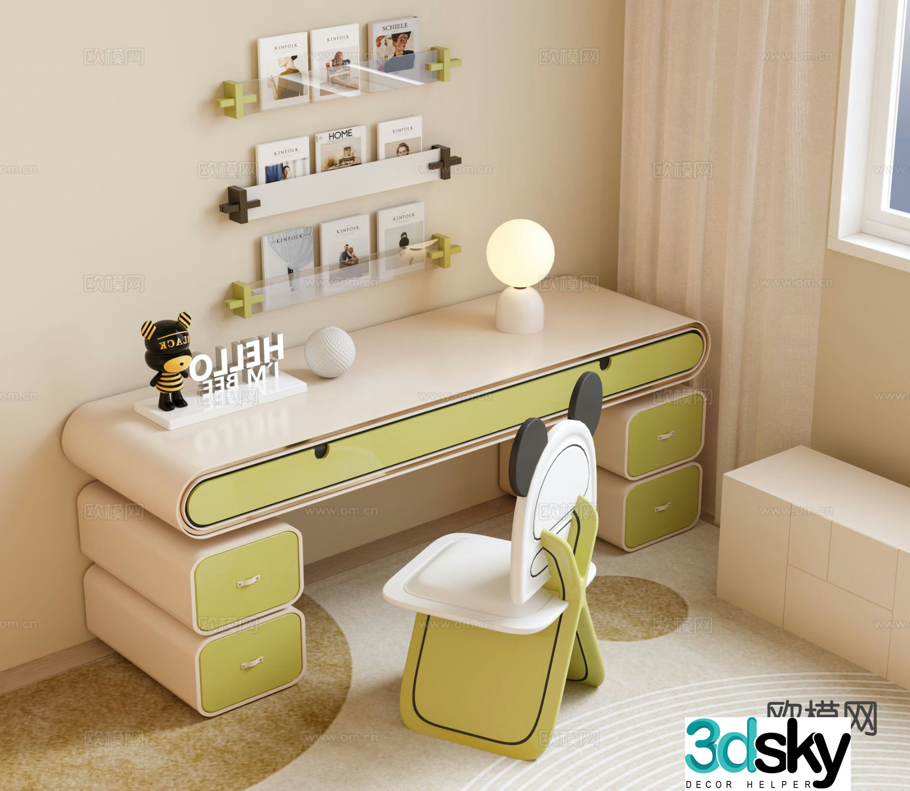 Modern children’s desk and chair study desk and chair 3d model