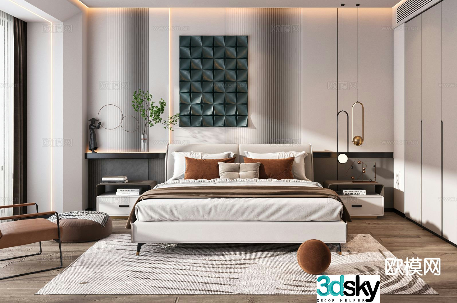 Modern double bed 3d model