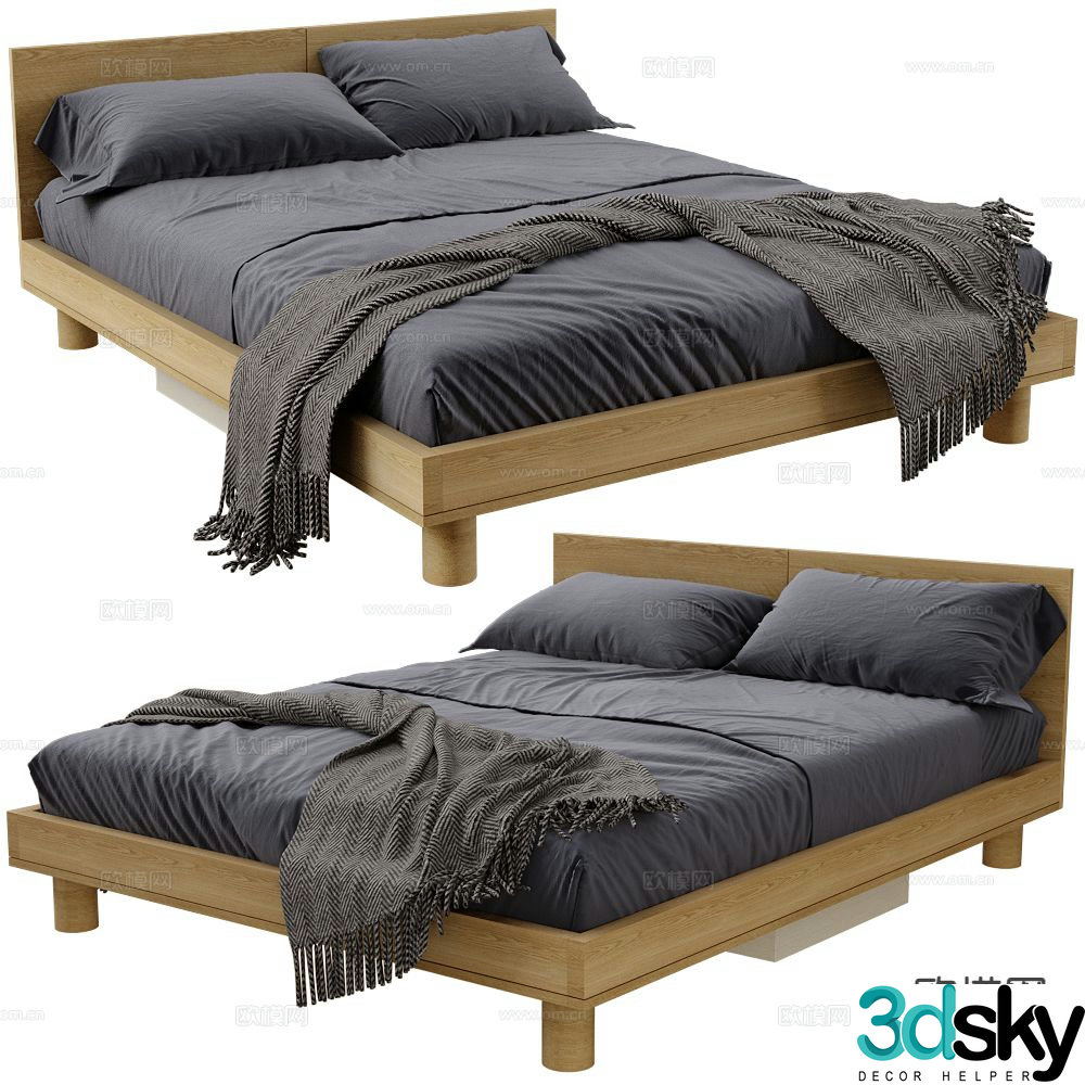 Wabi-sabi double bed 3d model