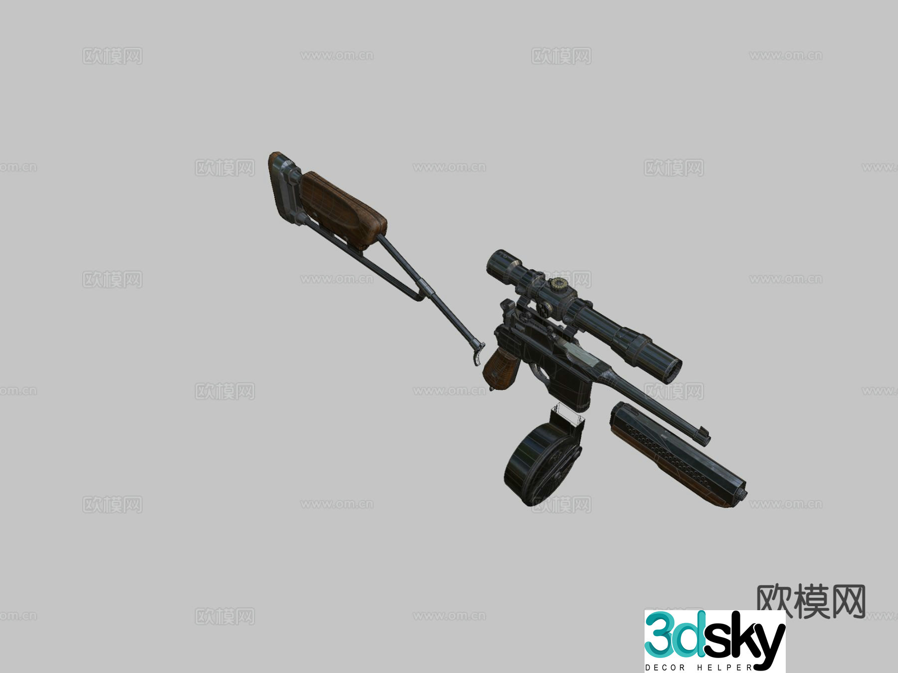 Drum magazine gun assembly gun 3d model