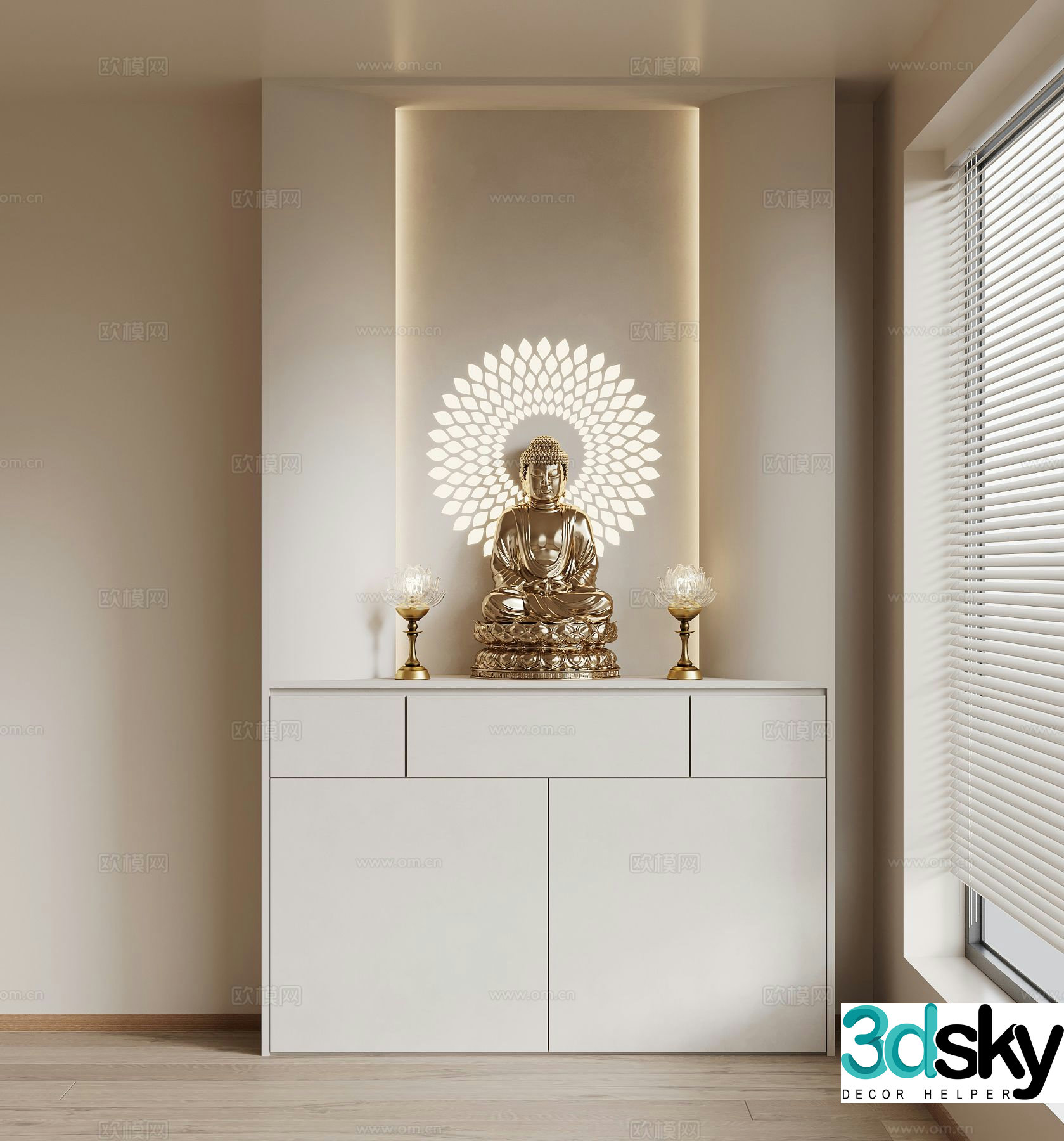 New Chinese style Buddhist niche cabinet Buddha statue 3D model