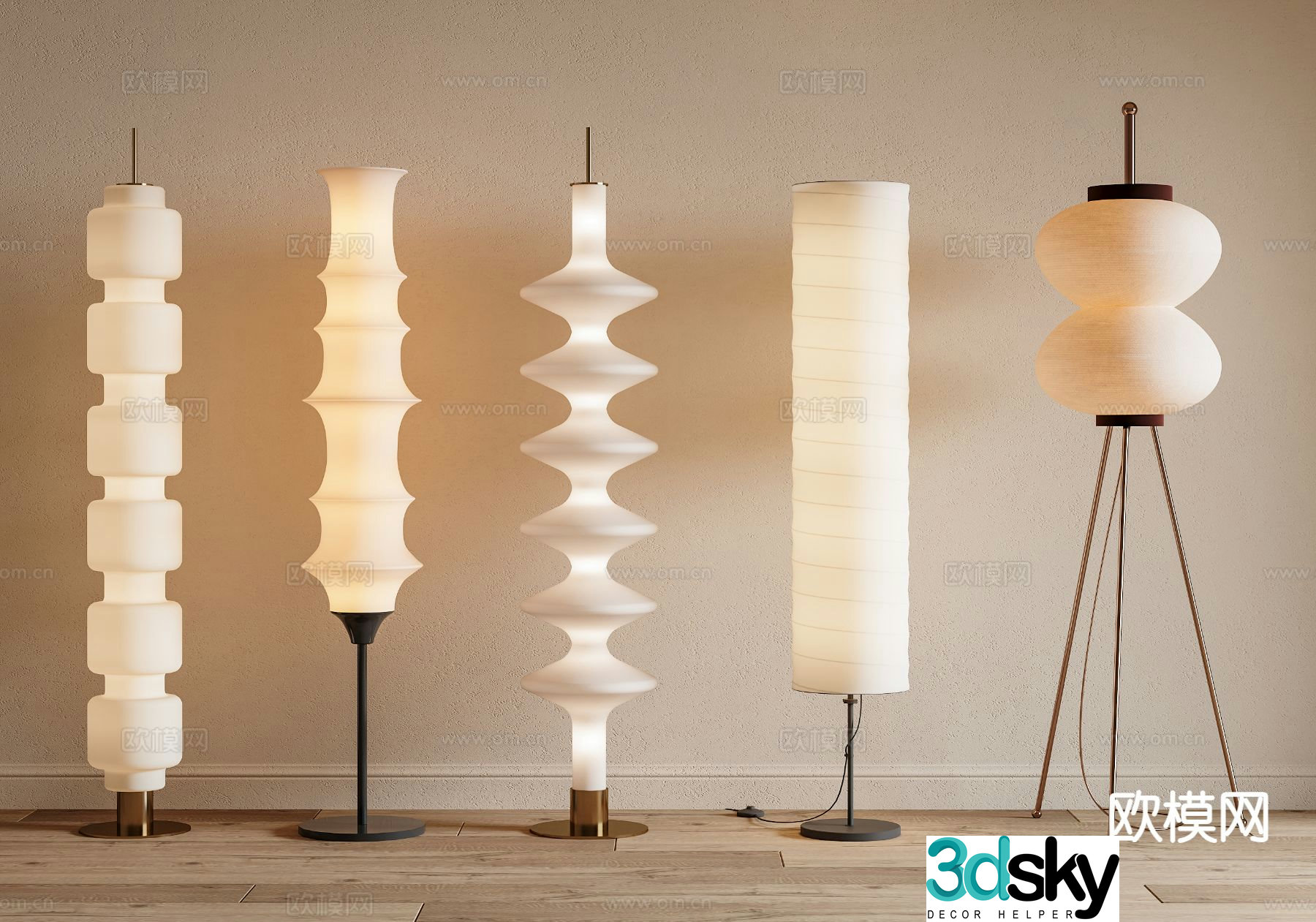Cream style floor lamp paper tie floor lamp 3d model