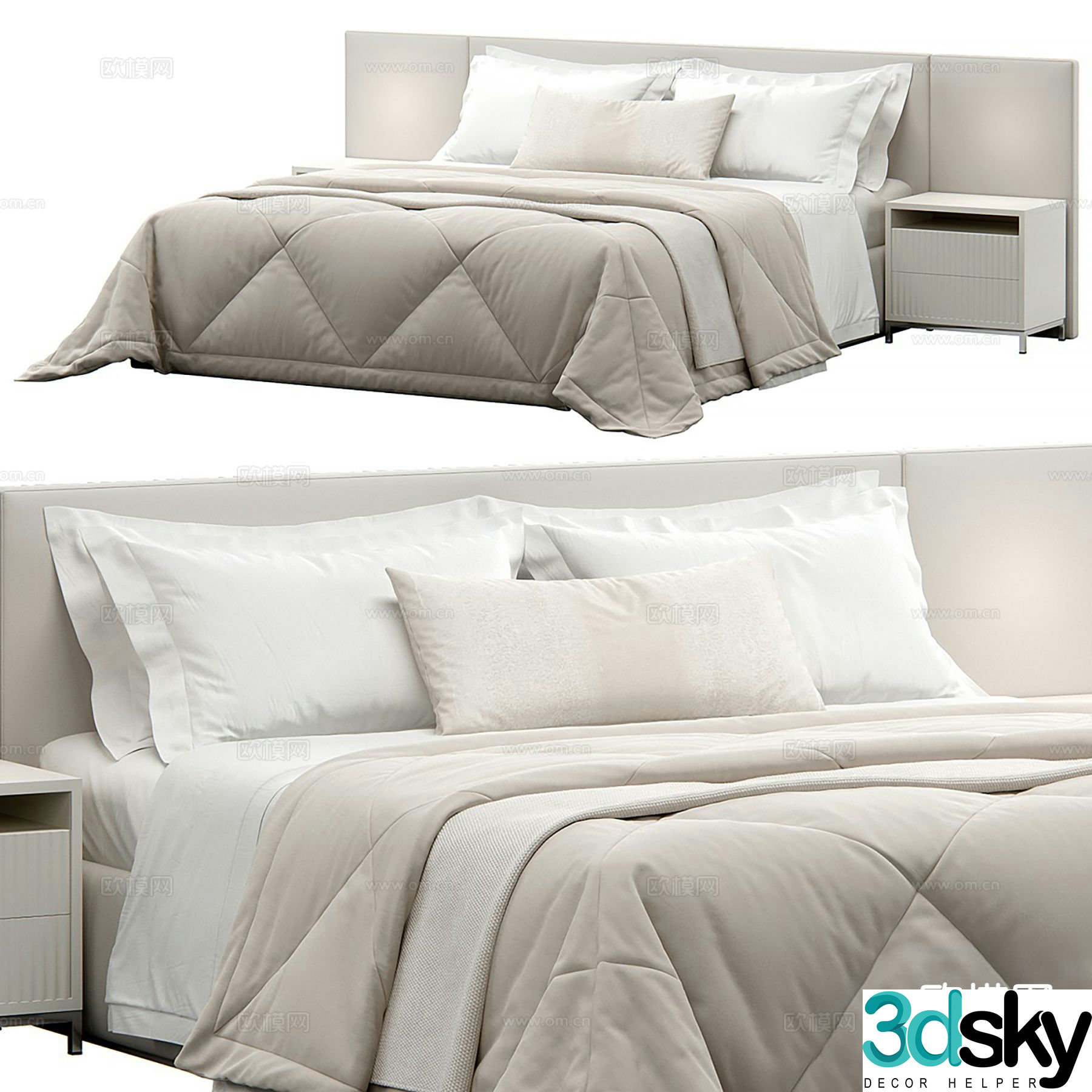 Italian upholstered bed headboard bed double bed 3D model