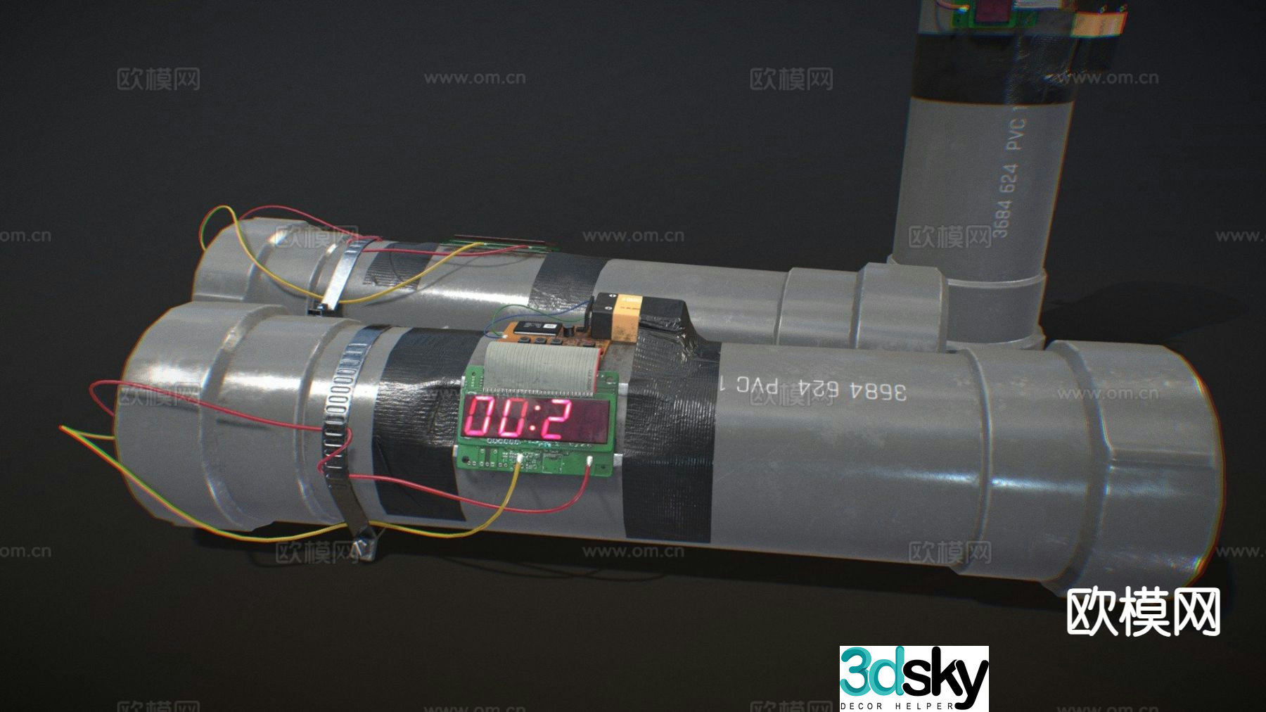 Pipe bomb military weapon 3d model