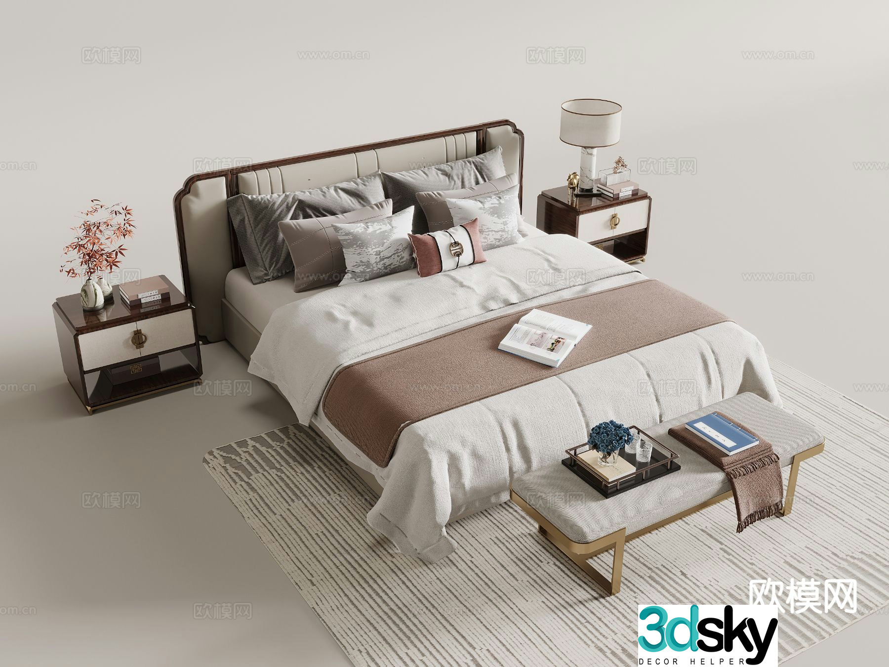 New Chinese style double bed 3d model