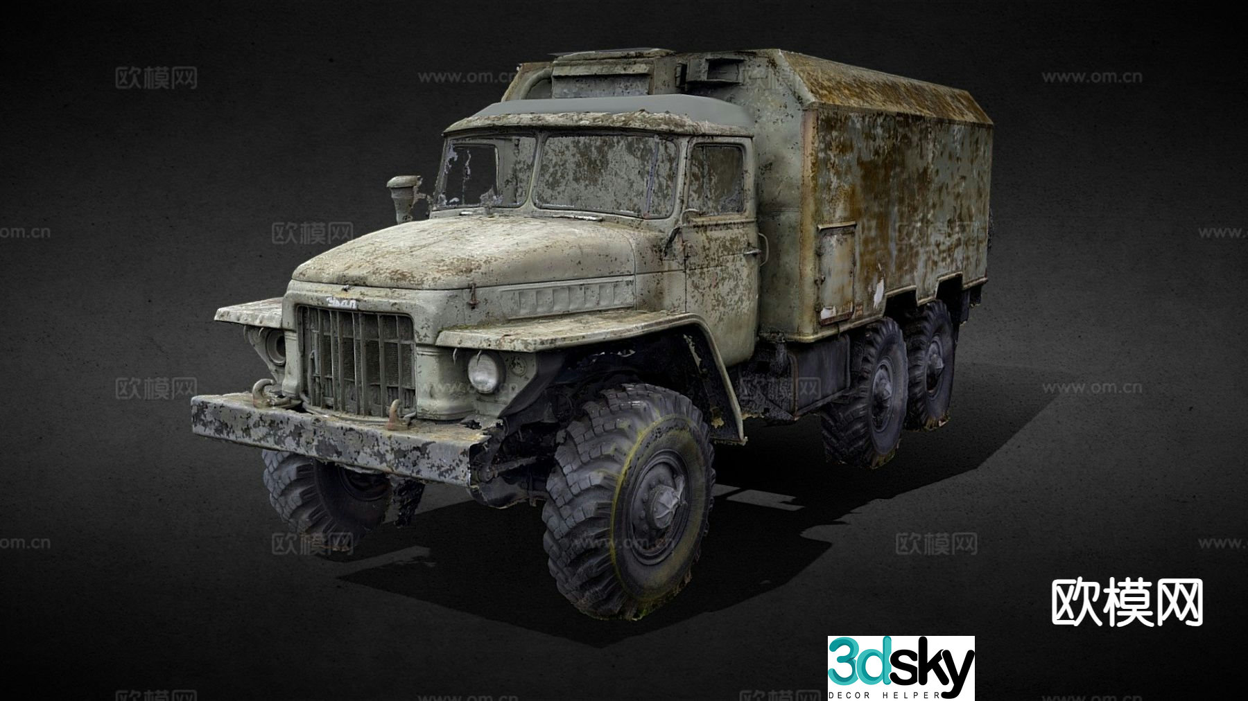 Burnt military truck 3d model