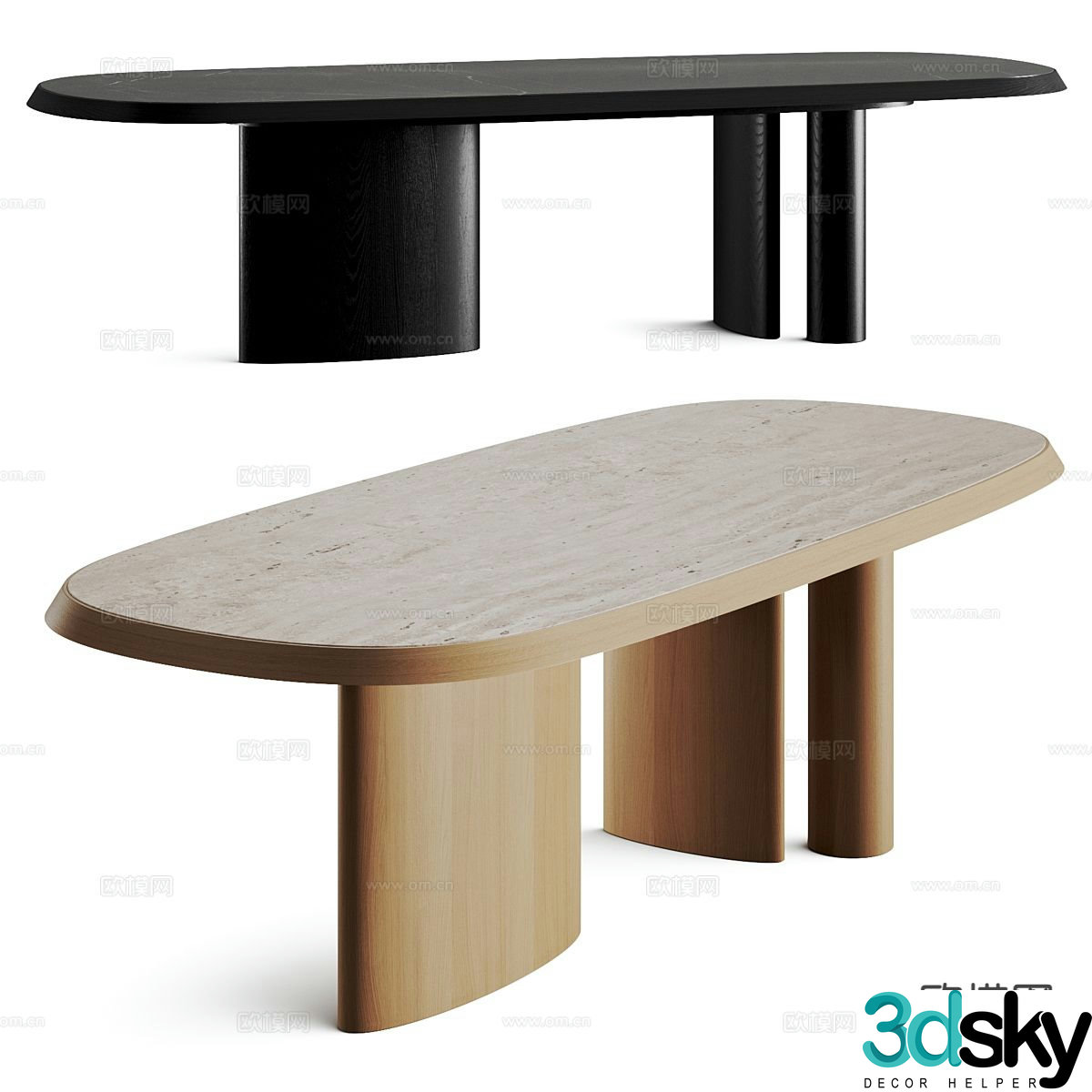 Modern dining table oval long table 3d model