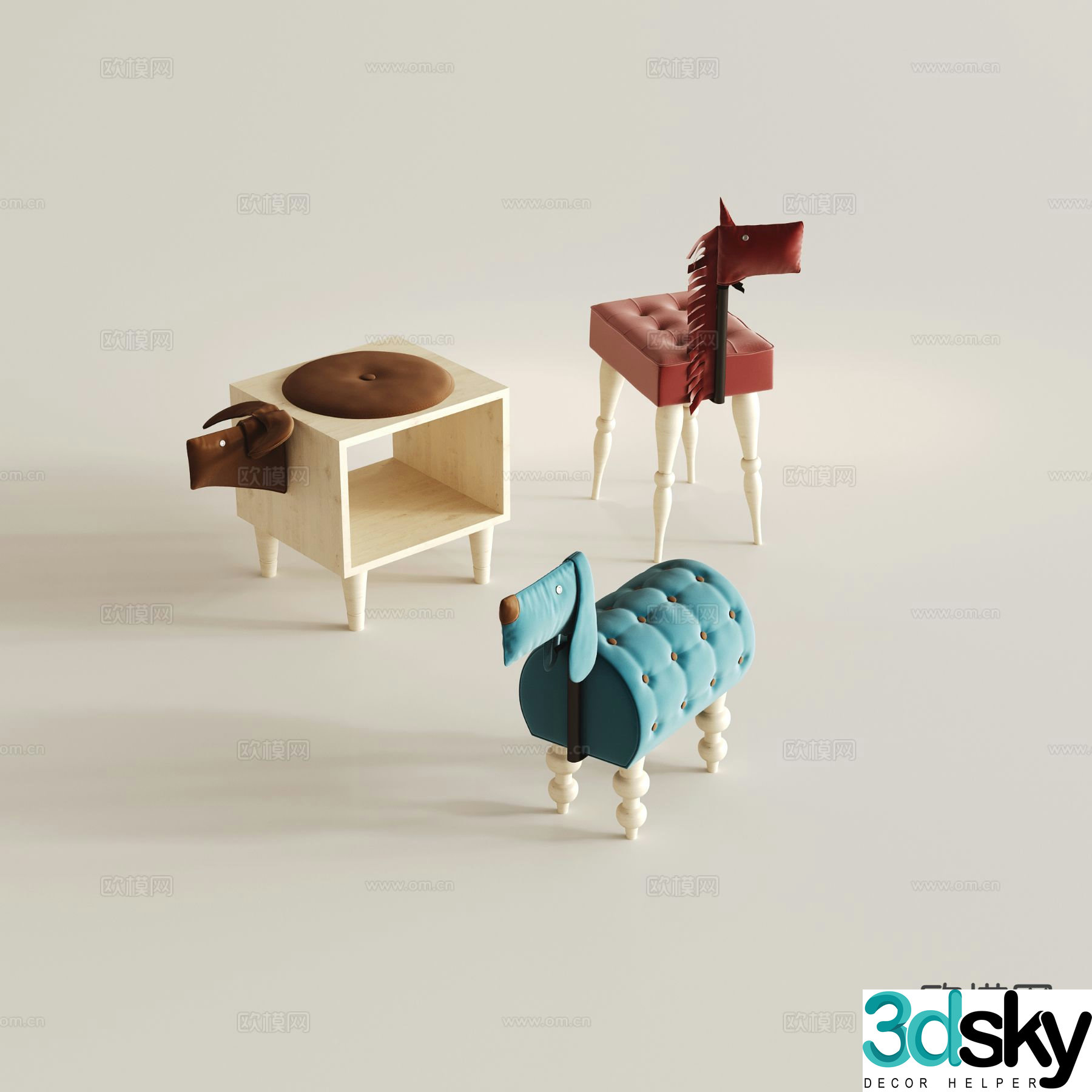 Children’s cartoon chair animal stool 3d model
