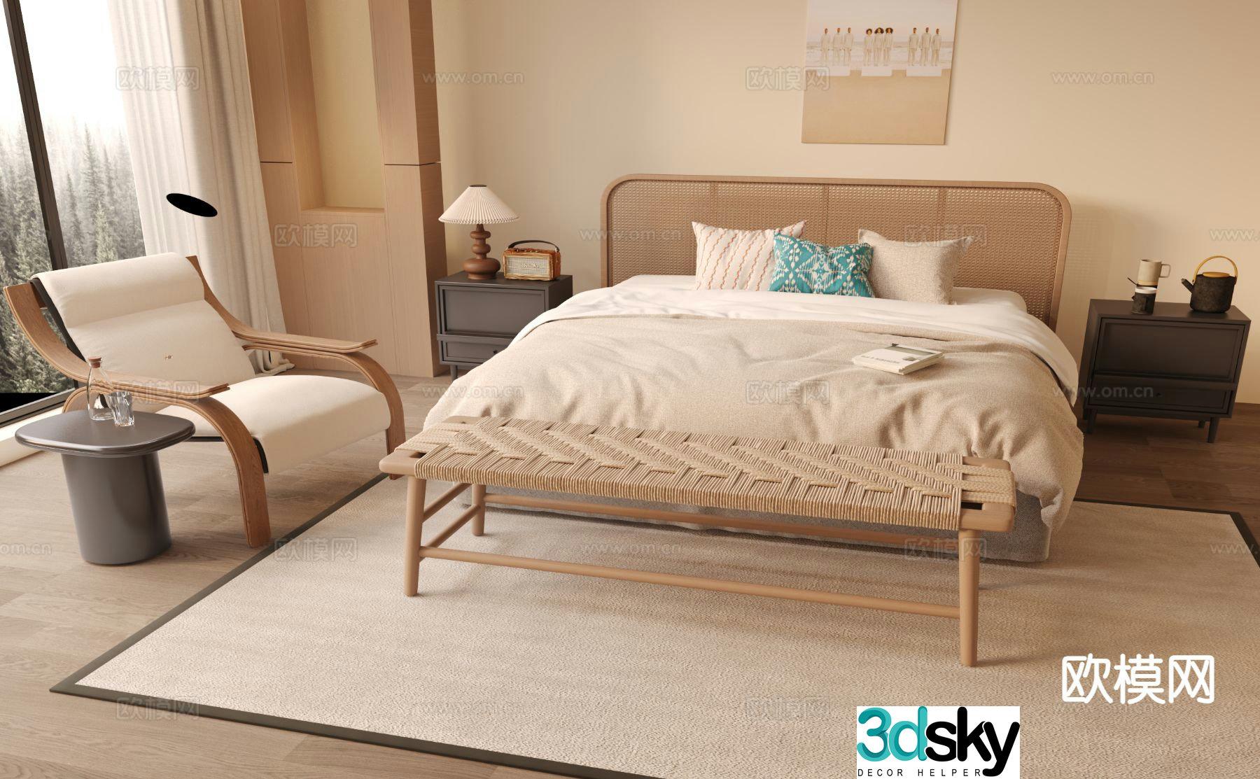 Medieval style double bed 3d model