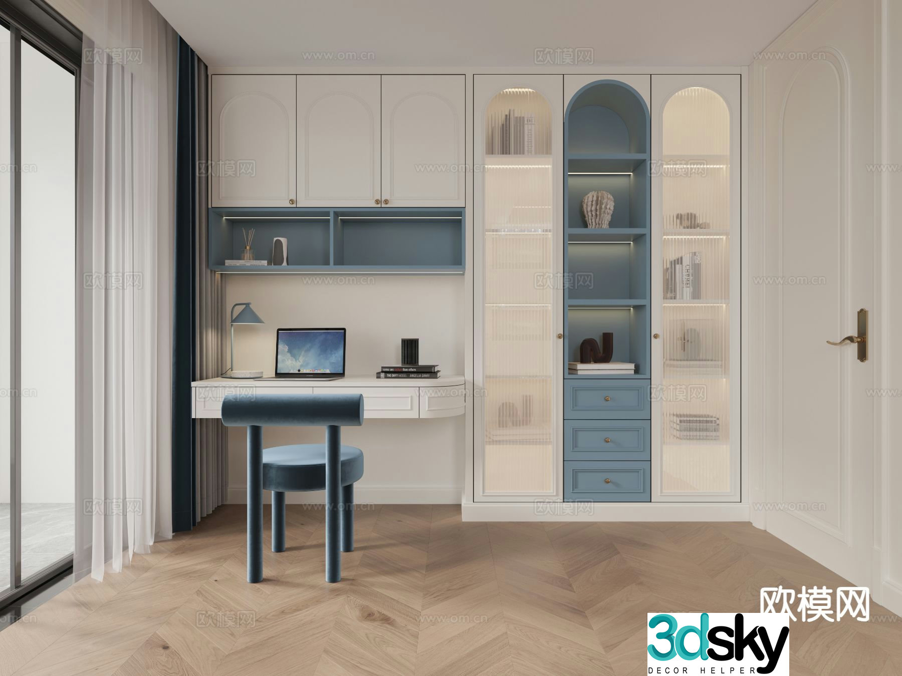 French integrated desk bookcase children’s desk 3d model