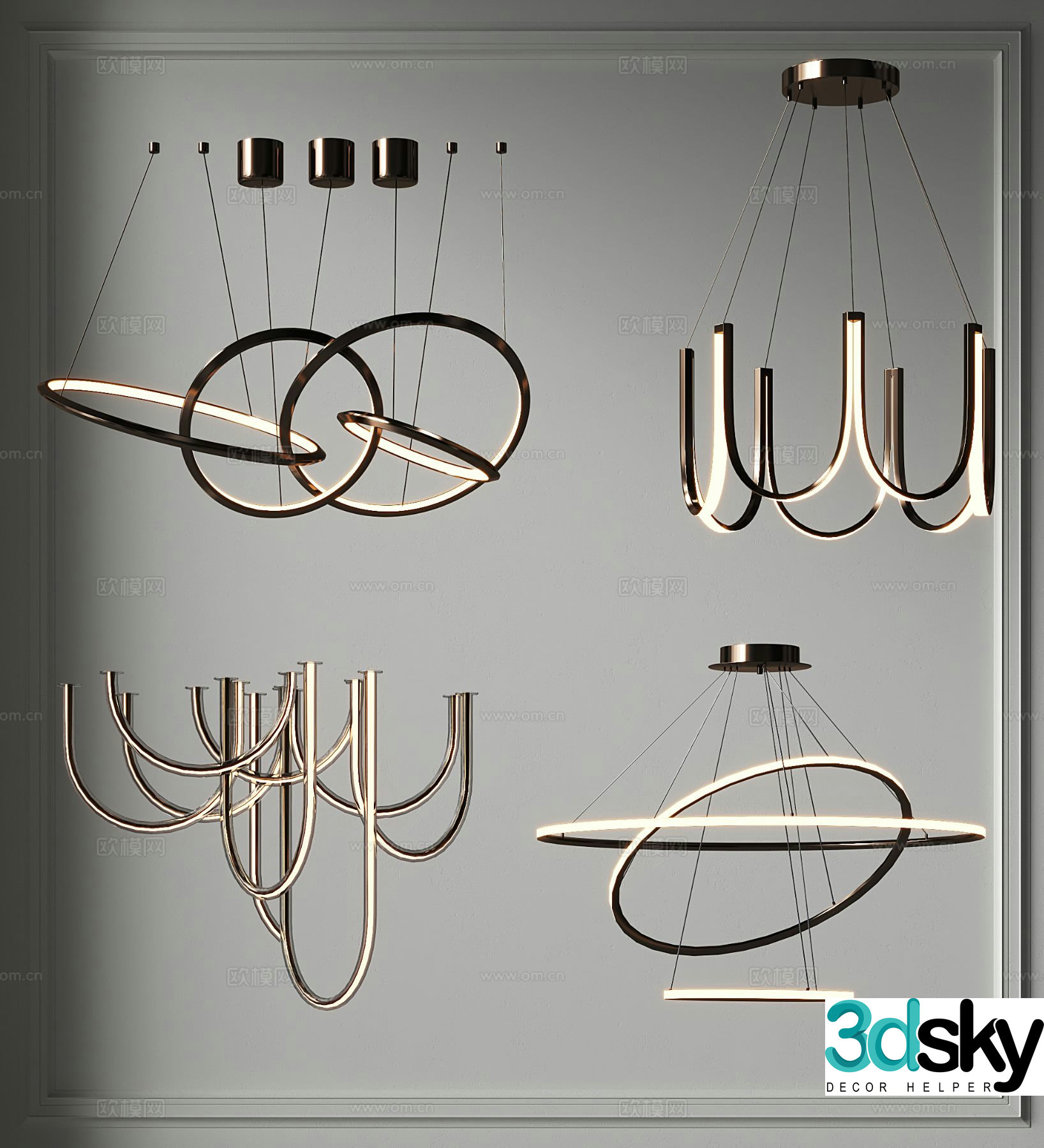 Modern metal chandelier 3d model