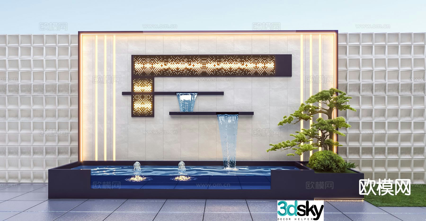 Modern landscape wall water feature wall fountain stacked water feature wall 3d model