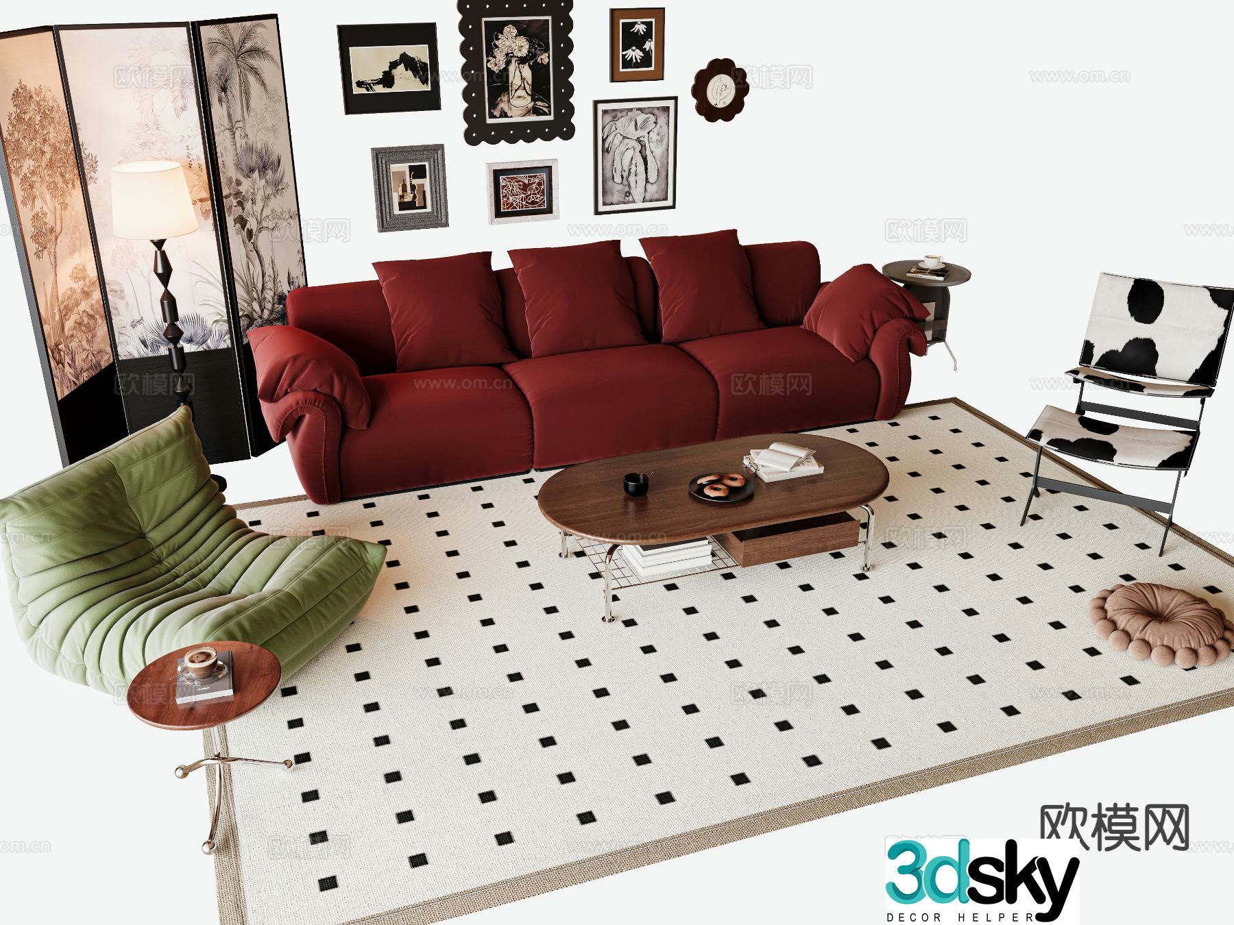 French sectional sofa 3d model