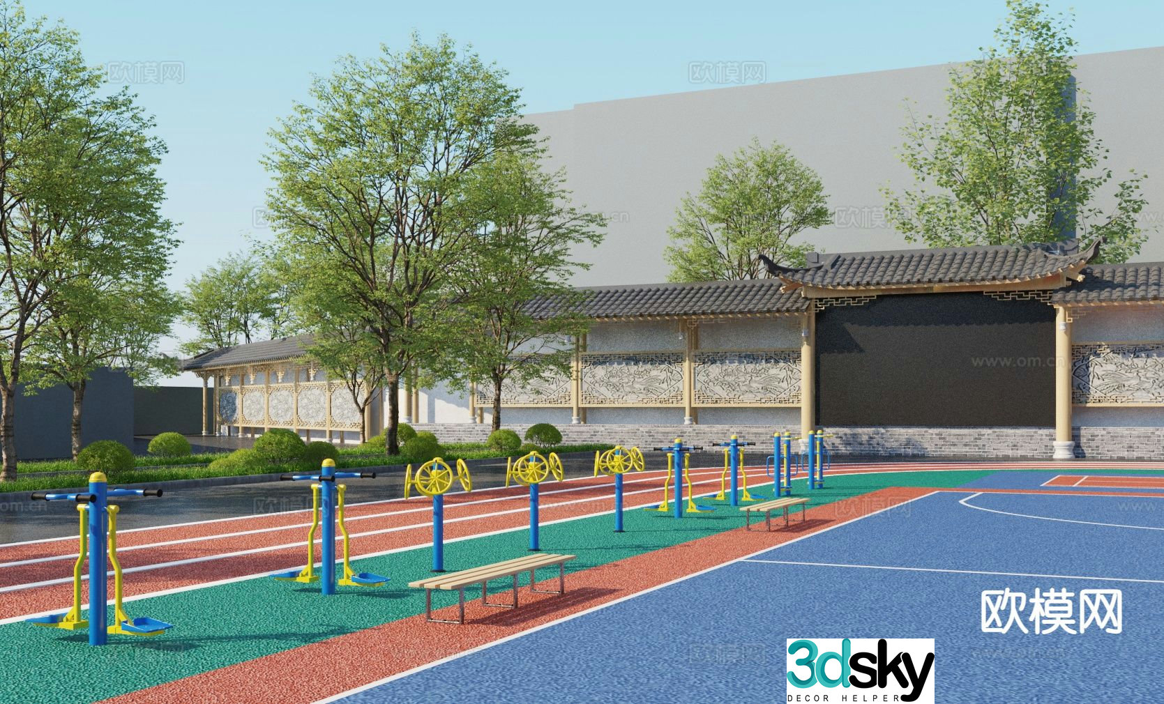 Outdoor square landscape fitness square 3d model