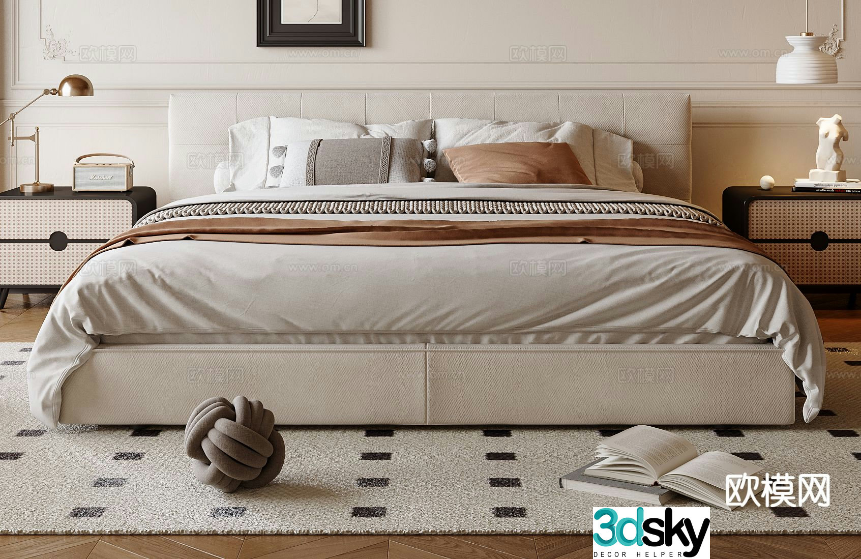 French double bed 3d model