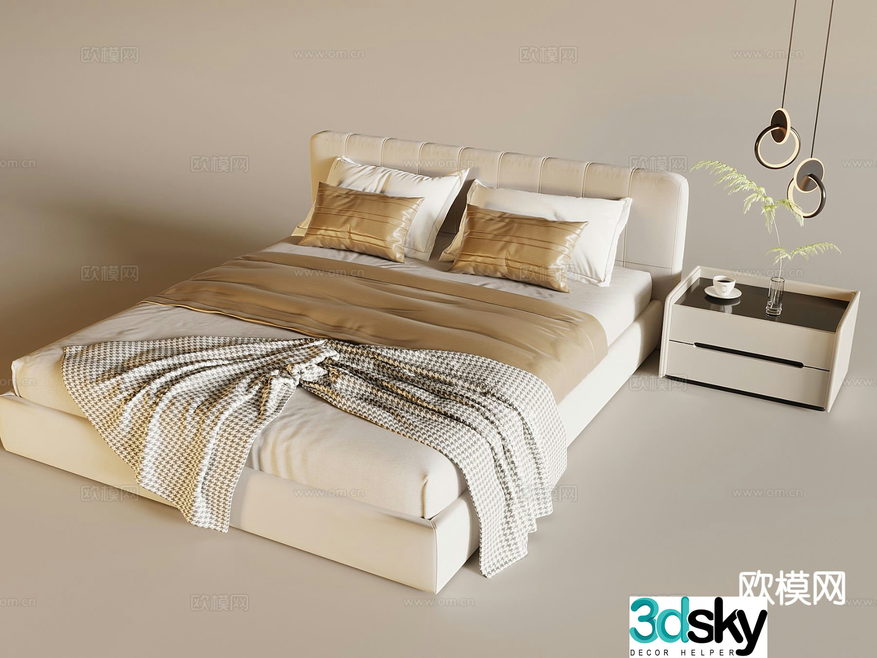 Cream double bed 3d model